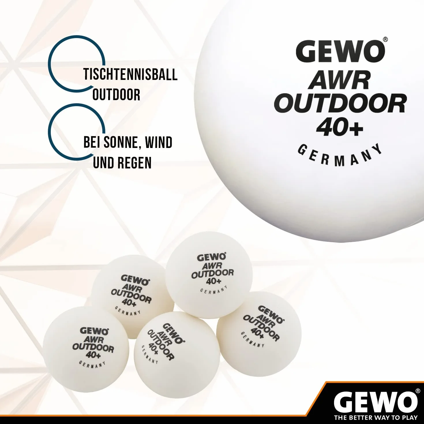 GEWO AWR Outdoor 40+ Pelotas de Ping Pong de Mesa para Exteriores, Impermeable, 40mm, 6 Unidades
