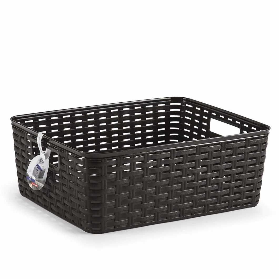 CABLEPELADO Cesta de Almacenamiento Organizador, Cesta de Almacenaje Multiuso, Caja Organizadora, Cesta de baño, 37.5 cm largo x 13.5 cm alto x 30 cm fondo, Capacidad 12 litros, Rattan, wengué