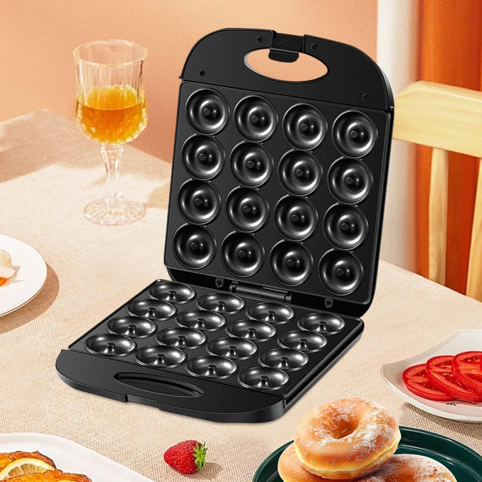 Mini Donuts Maker Calentamiento de Doble Cara 16 Donuts Actividad de Cocina única Máquina Eléctrica de 1400 W para Postres