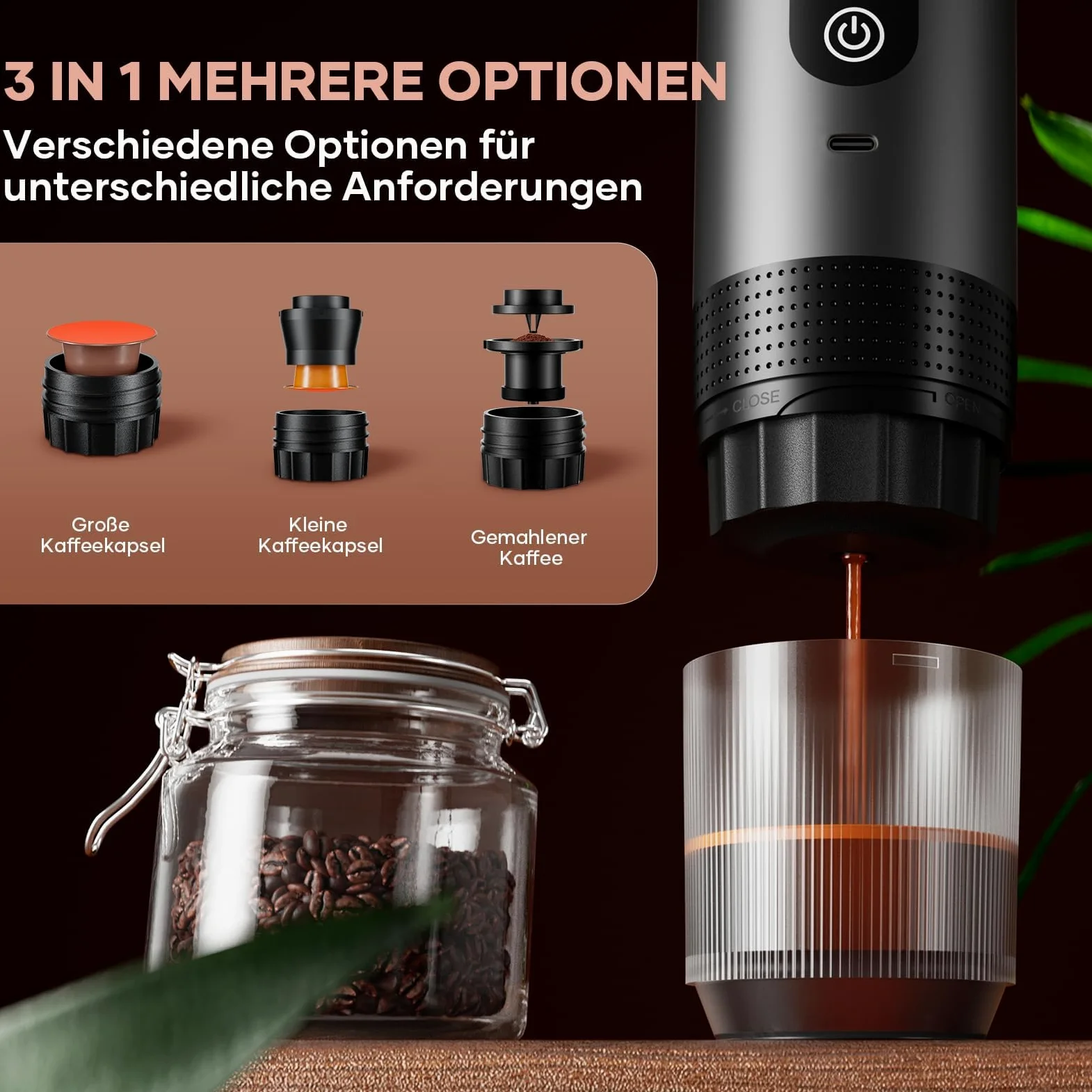 kejector Cafetera portátil de viaje, máquina de café espresso nano para coche, compatible con café molido, cápsula para autocaravana, senderismo, camping, oficina, espresso de viaje