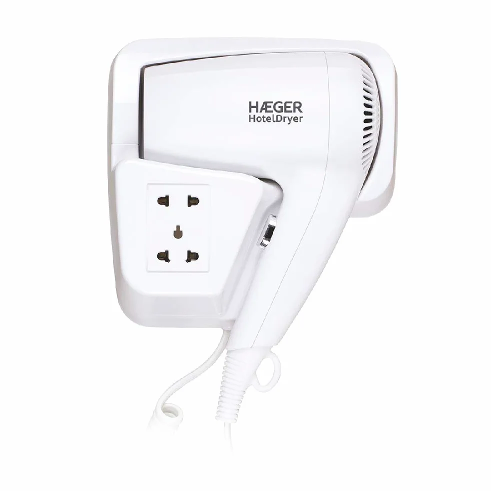 HAEGER HOTEL DRYER - Secador de Pelo con Soporte Pared, 1200W de potencia, 1 velocidades - tomada elétrica internacional, 1 Velocidad y 1 nivel de temperatura