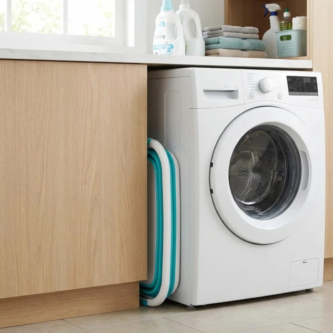edihome Barreño Plegable 26 L – Cesto Ropa Colada de Plástico y Silicona con Asas, Cesta Multiusos Para Lavadora al Tendedero, Laundry Basket y Almacenaje Hogar (Turquesa, M)