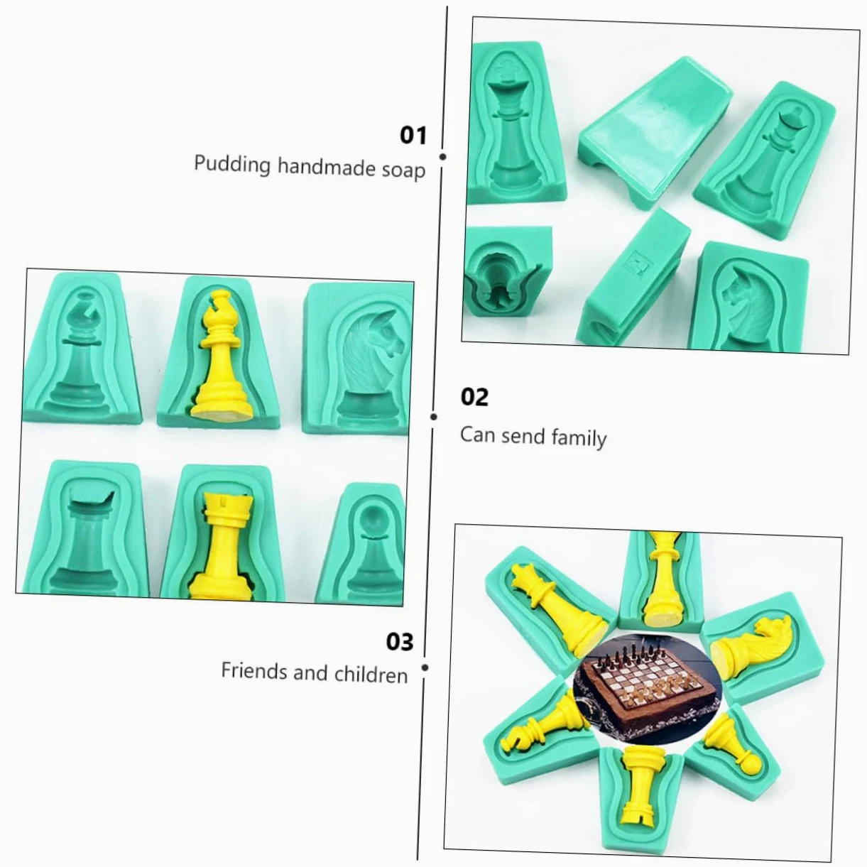 Molde de Silicona 3d de Ajedrez Verde 12 Piezas para Chocolate | Silicona, Acabado Antiadherente, DIY Baking, Creativo E Innovador, Seguro