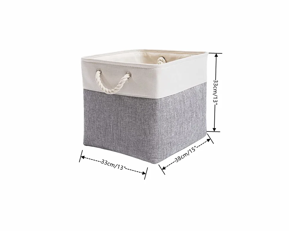 Mangata Cestas Almacenaje Plegables de Lona Engrosada 33x38x33 cm con Asas de Cuerda Gris/Blanco 1 Pack