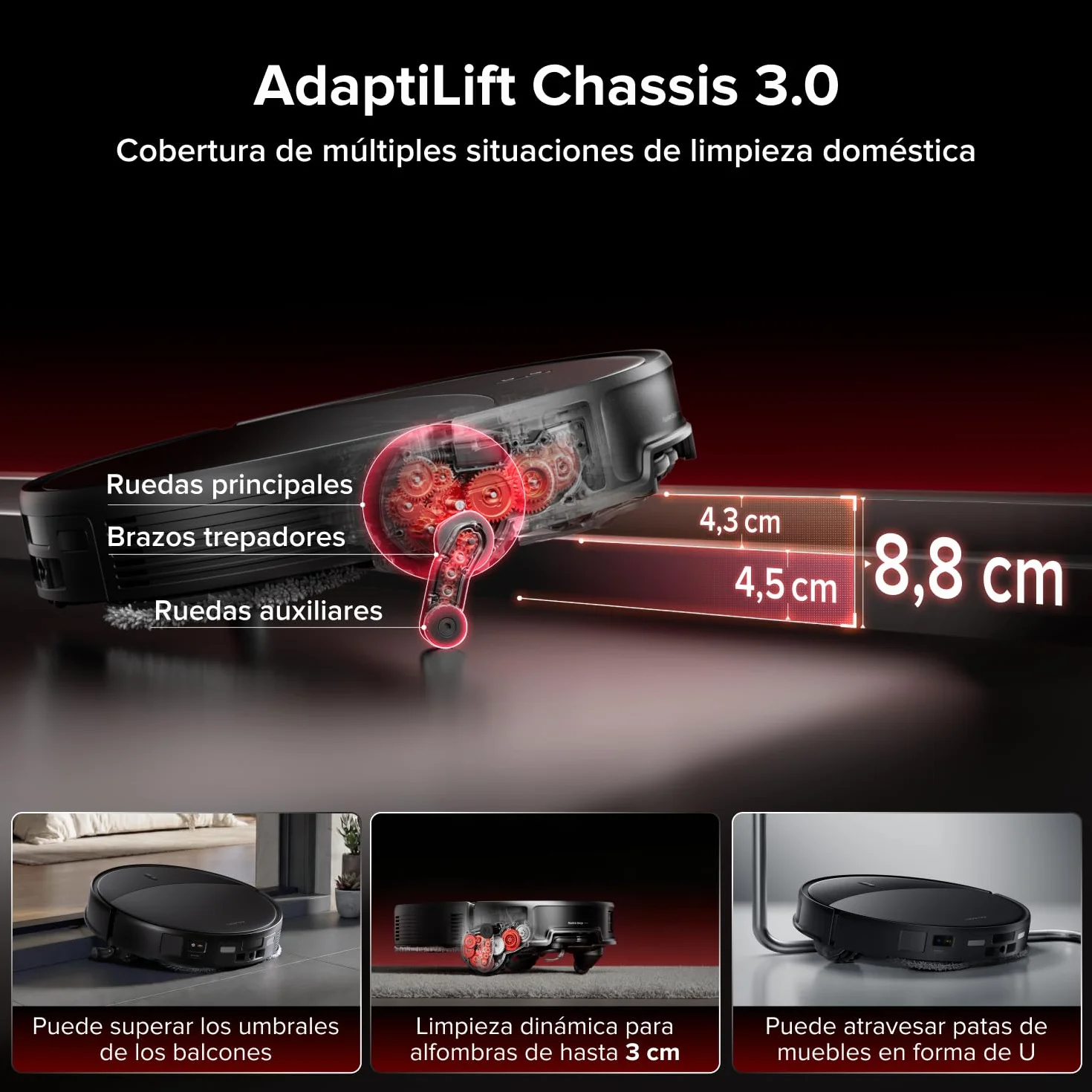 roborock Saros 20 Robot Aspirador Succión Extrema de 36000 Pa, Chasis AdaptiLift 3.0 hasta 8.8cm, Sistema StarSight 2.0, con Base RockDock Nuevo, Lavado con Agua a 100°C y Secado con Aire 55°C