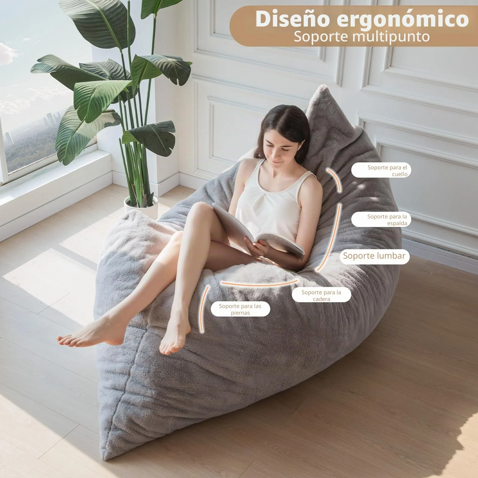 Maxyoyo Puf gigante convertible que se pliega de puf a cama, sofá grande con funda de felpa y relleno mullido incluido para adultos, parejas, invitados, color gris, doble