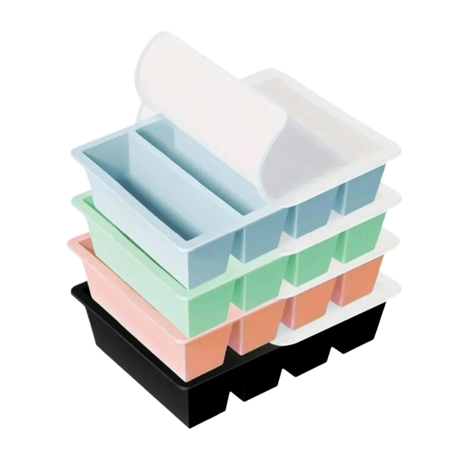 Cubiteras Para Hielo Cubitos de hielo gigantes de silicona de 4 rejillas, bandeja cuadrada de tiras largas, molde duradero for vino, whisky, utensilios de bar y cócteles.(4-color 4pcs)