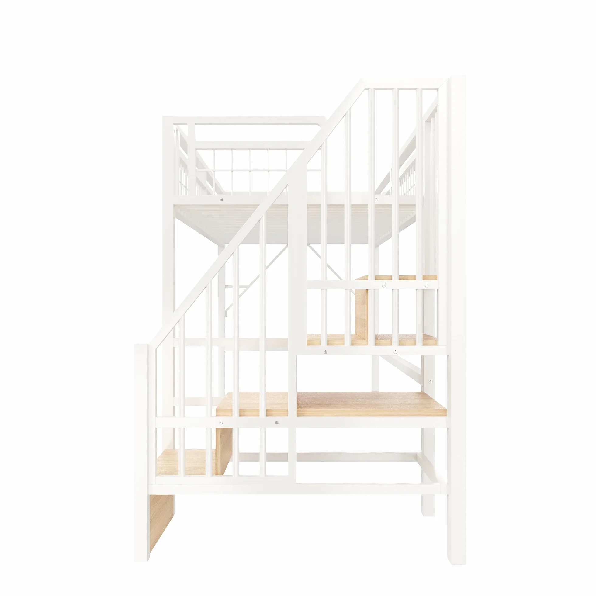 Lubvtti Cama alta de metal 90 x 200 cm con luz LED, cama individual tipo loft, espacio utilizable debajo de la cama, escalera de seguridad con espacio de almacenamiento, blanco (colchón no incluido)
