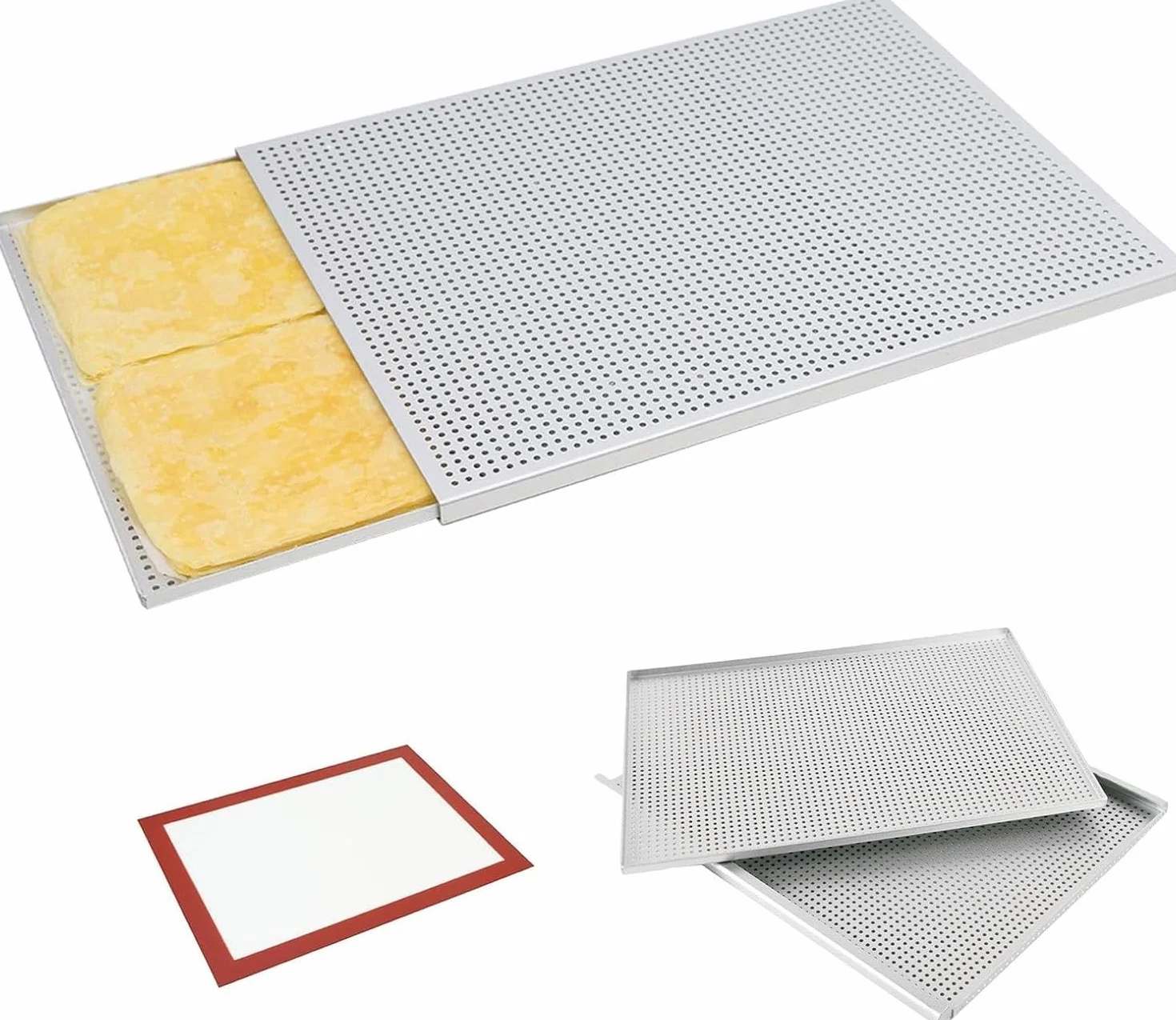 Bandeja para hornear con alfombrilla de silicona, diseño perforado antiadherente, bandeja versátil para hornear en casa