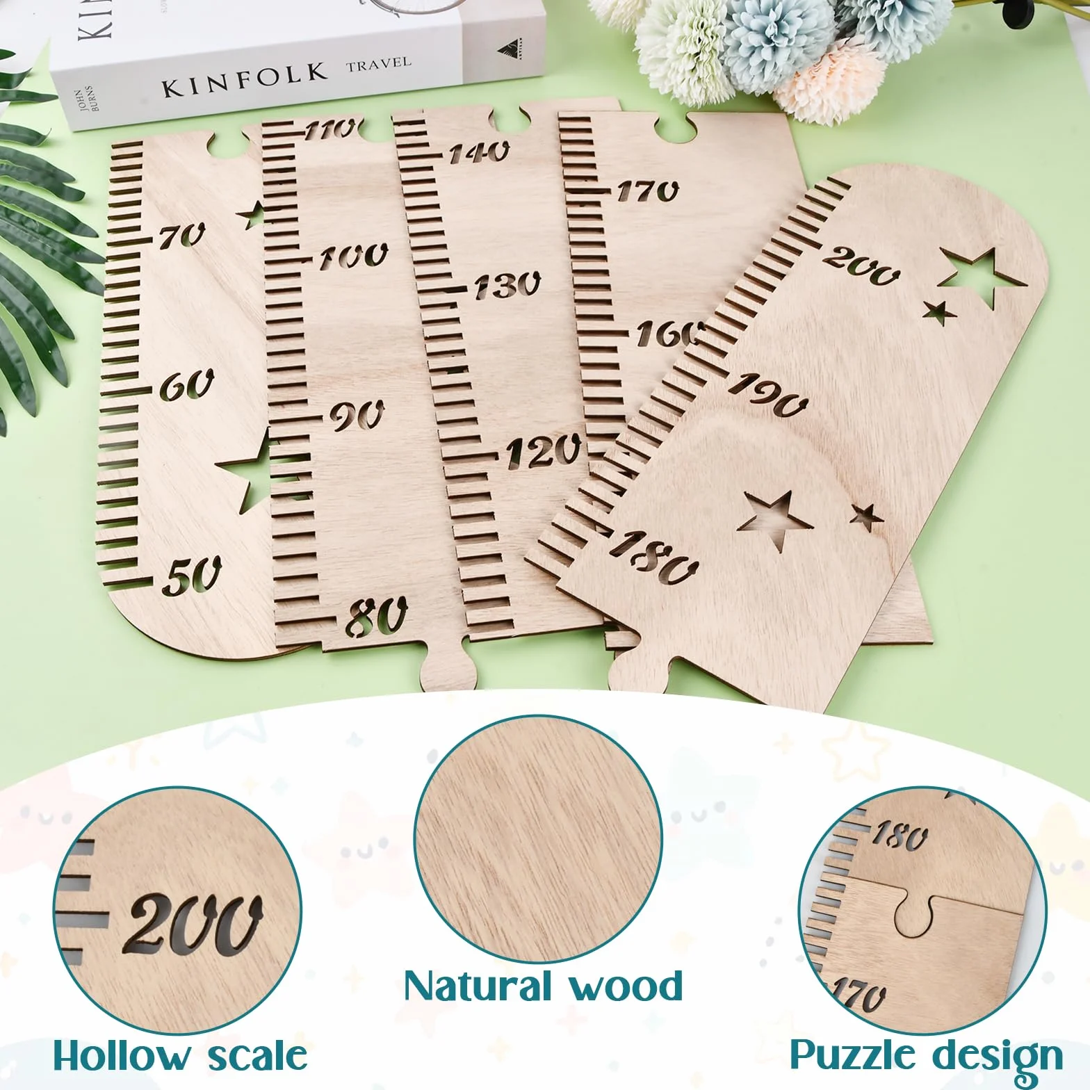 Tabla de Altura Madera para Niños Plegables - Gráfico de Crecimiento Infantil Decoración Pared