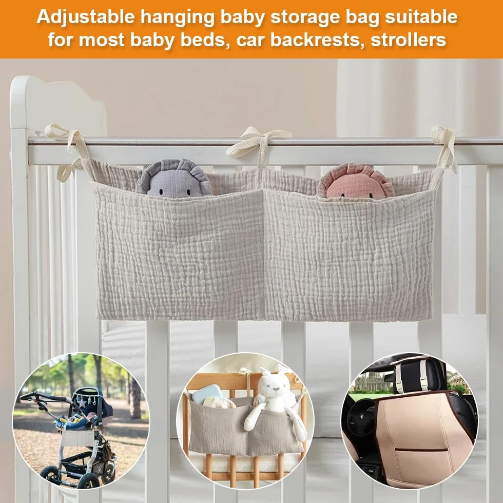 Organizador Cuna 2 Piezas Bolsas Almacenamiento Ajustable Colgante con Dos Bolsillos Grandes