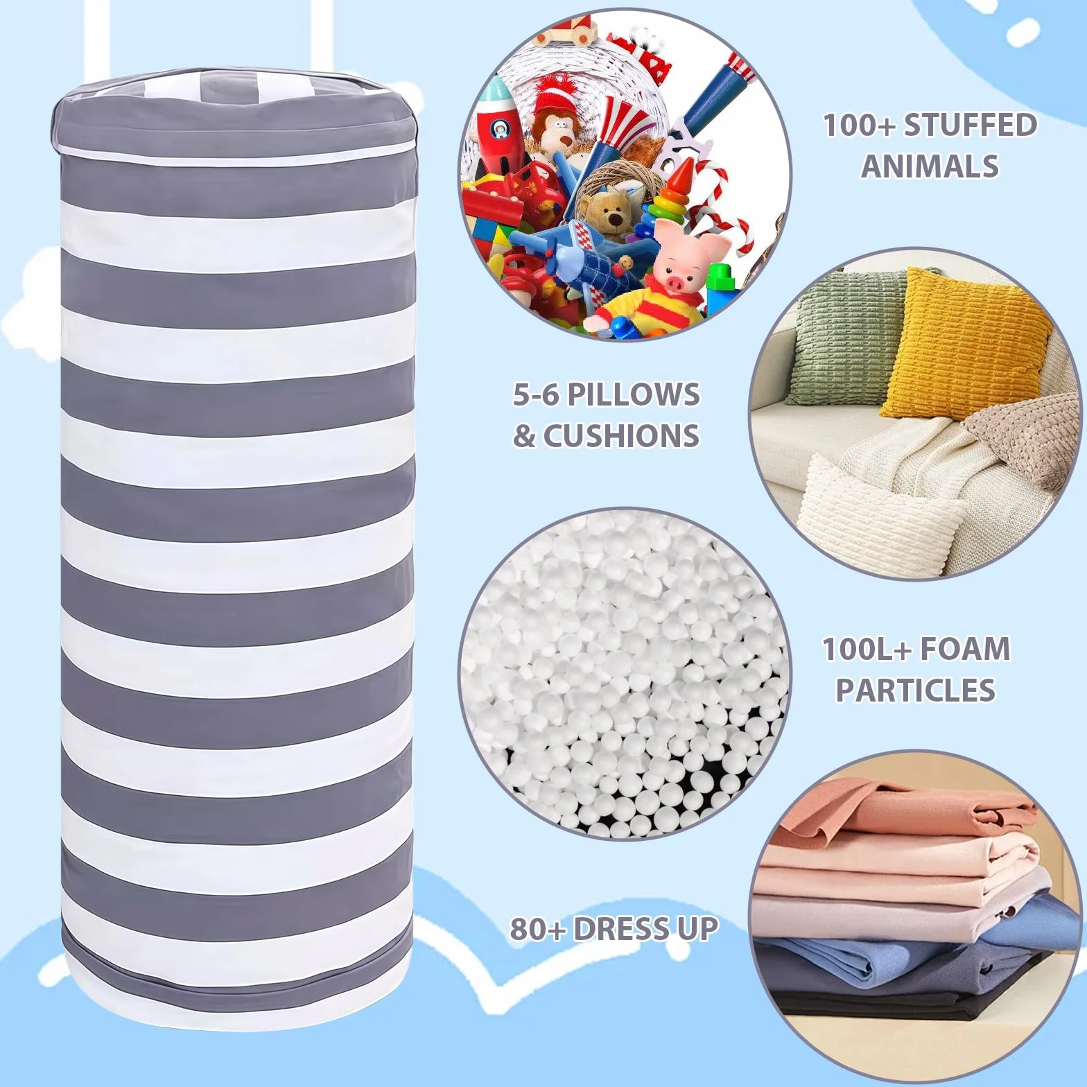 Puf multifuncional para habitación infantil: funda para puf, bolsa de almacenamiento de juguetes, puf sin relleno, puf para habitación infantil para leer y guardar juguetes (13,8 x 39,4 cm)