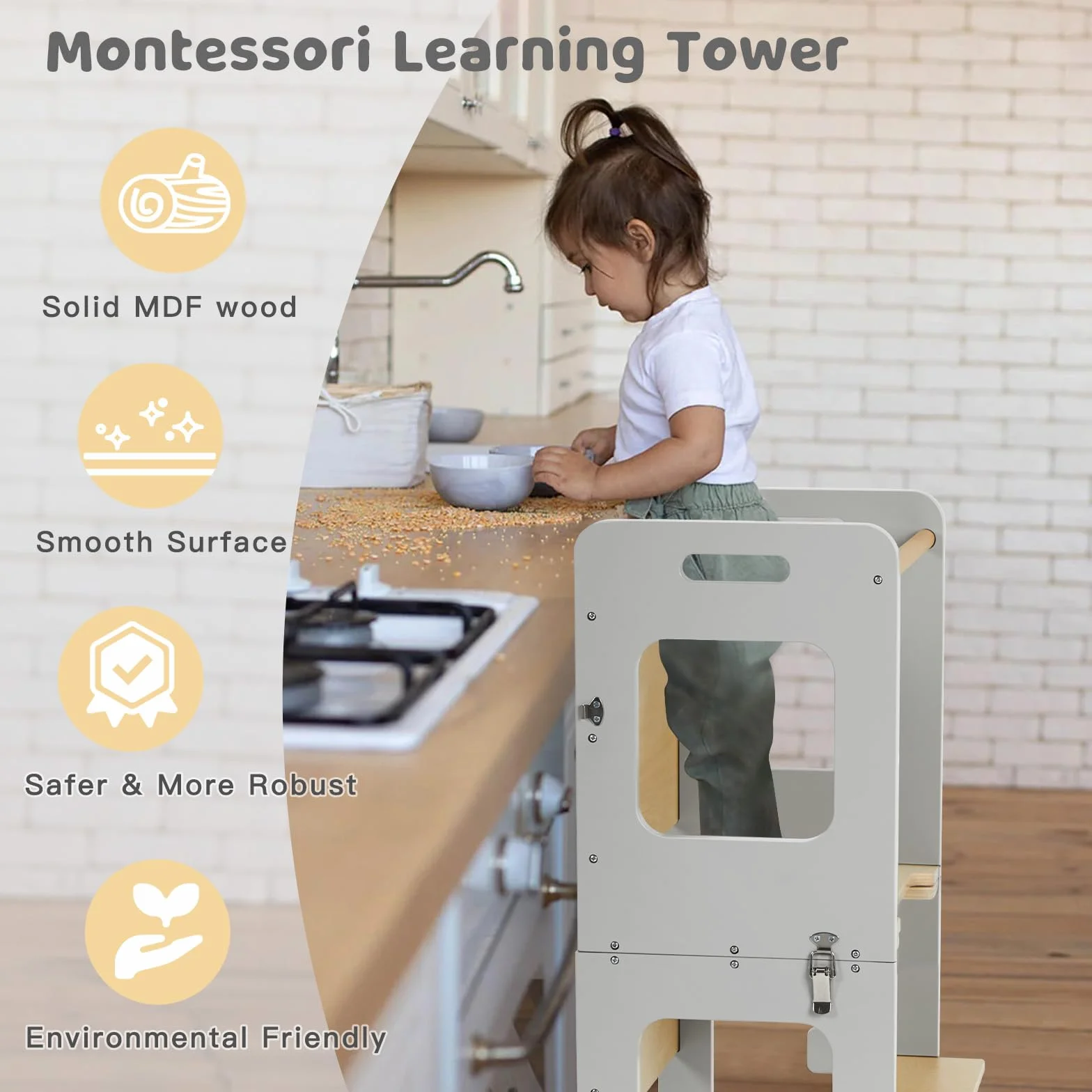 Labebe Torre de Aprendizaje Infantil 3 en 1 Plegable con Pizarra, Montessori para niños a Partir de 1 año