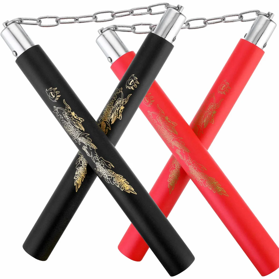 2 Pares de Nunchakus Espuma portátiles Nunchaku Artes Marciales Nunchakus Profesionales Nunchaku de Entrenamiento de Seguridad Nunchucks con Cadena de Acero para Adultos Niños y Principiantes