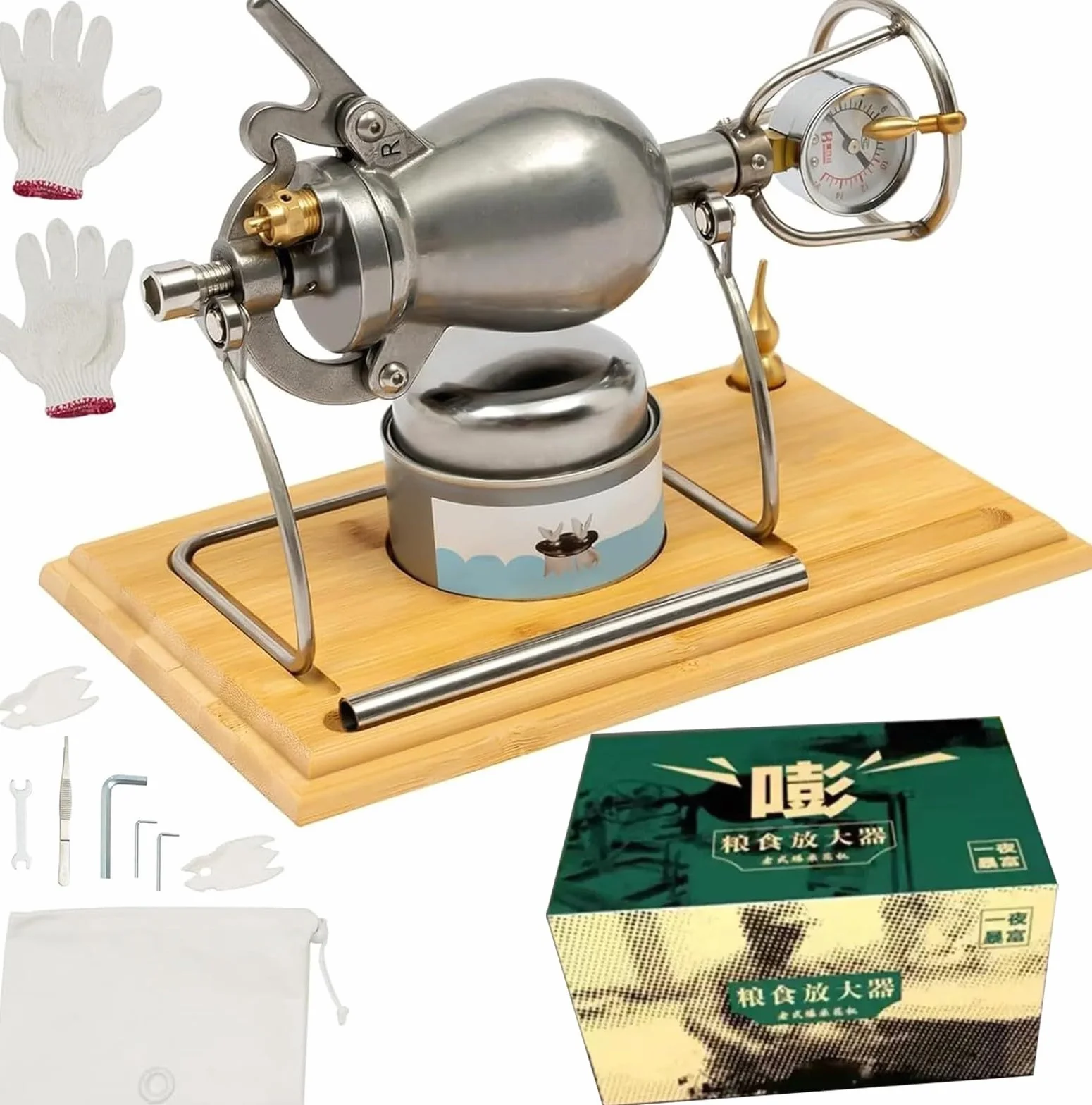 Mini MáQuina de Palomitas con Soporte de SuspensióN, MáQuina Manual para Hacer Palomitas, Olla Acero Inoxidable, Palomitas Tradicionales Chinas para Fiestas Familiares Navidad(238ml)