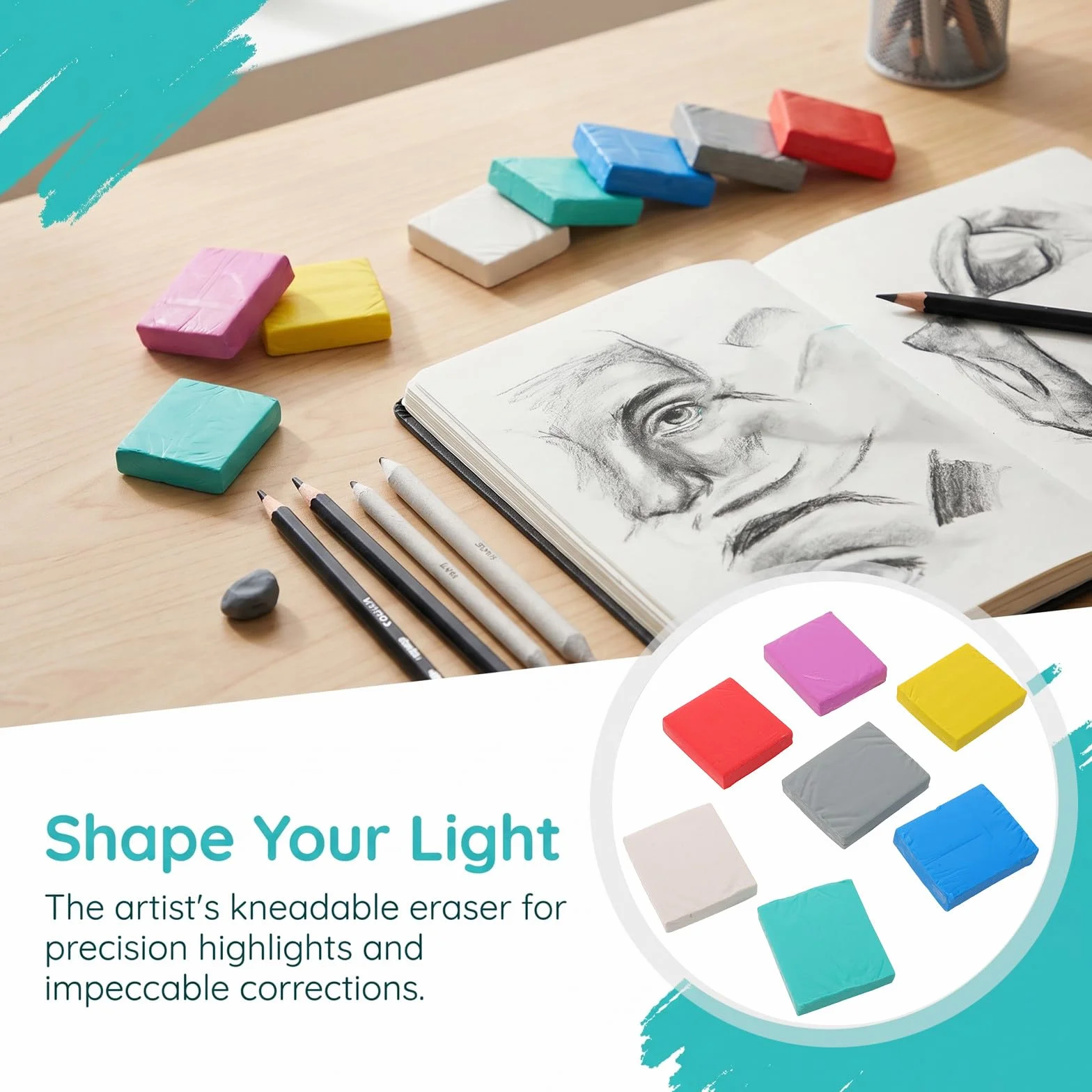 Operitacx 60 gomas de borrar maleables para artistas - Goma de borrar moldeable para dibujo - Para profesores, lápices de dibujo y estudiantes - Material escolar