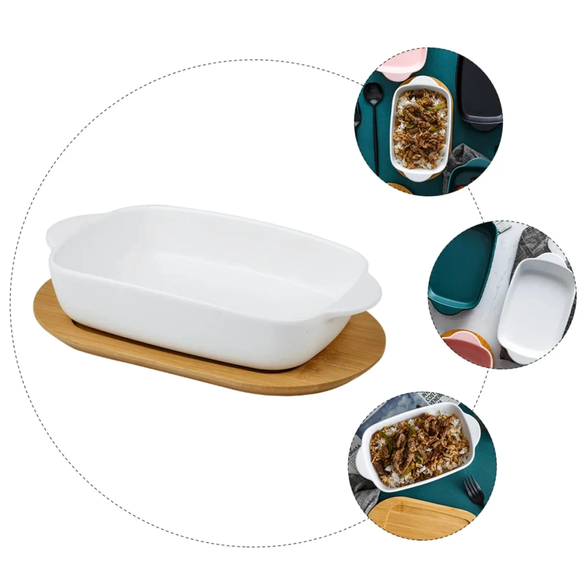 BESTYASH Bandeja Para Hornear Doble Asa Nórdico Plato De Almacenamiento Versátil Bandeja De Cerámica Para Hornear Pan De Horno Tapa De Madera Para Horno