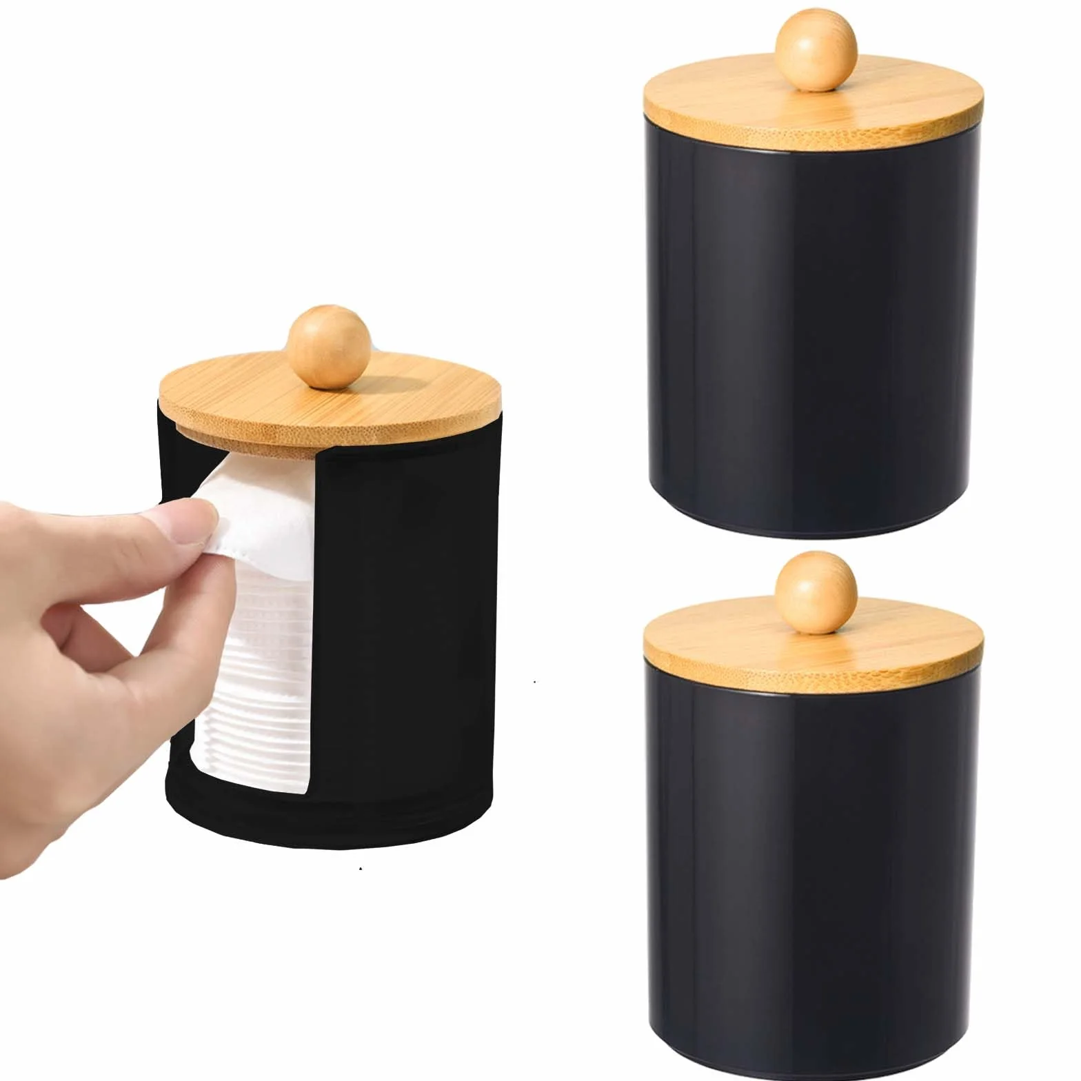 3pcs Organizador Baño, Dispensador Discos Desmaquillantes, Caja de Almacenamiento de Hisopos de Algodón, Algodón con Tapas de Bambú Contenedor per Bagno, Toletta, Soggiorno
