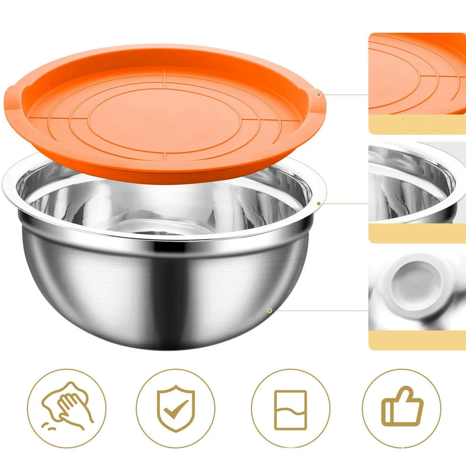 Bol Metálico Para Mezclar Base Antideslizante, Aptos para Lavavajillas y | Ideales para Ensaladas, Verduras, Salsas, Cereales, Huevos, Masas y Frutas Para Salsas, Snacks, Huevos