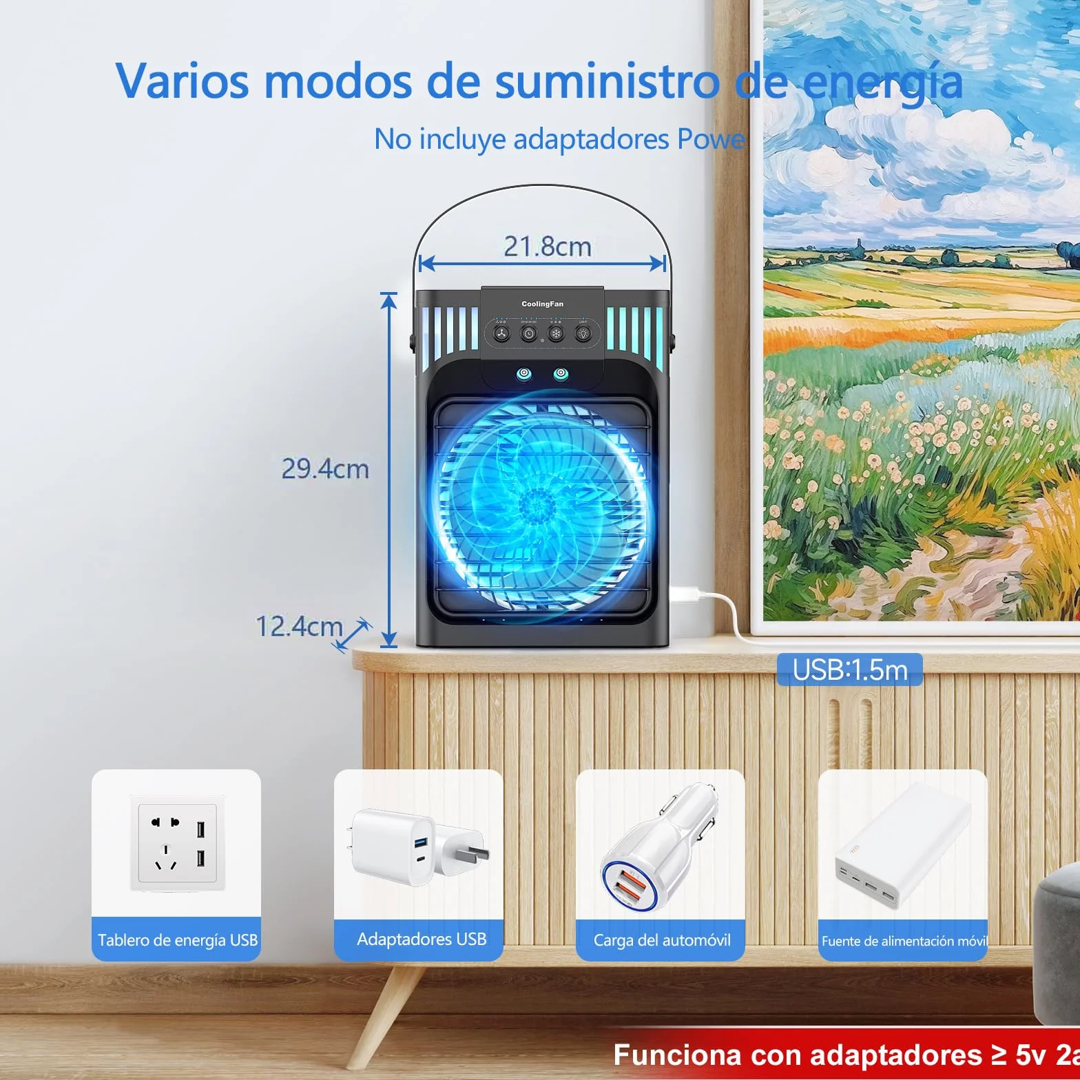 Aire Acondicionado Portatil Silencioso,1200ML Enfriador de Aire con Mando,3 Velocidades,3 Modos,2-8H Timer,7 LEDs,10W Climatizador Portatil Evaporativo para Dormitorios,Habitación,Oficina