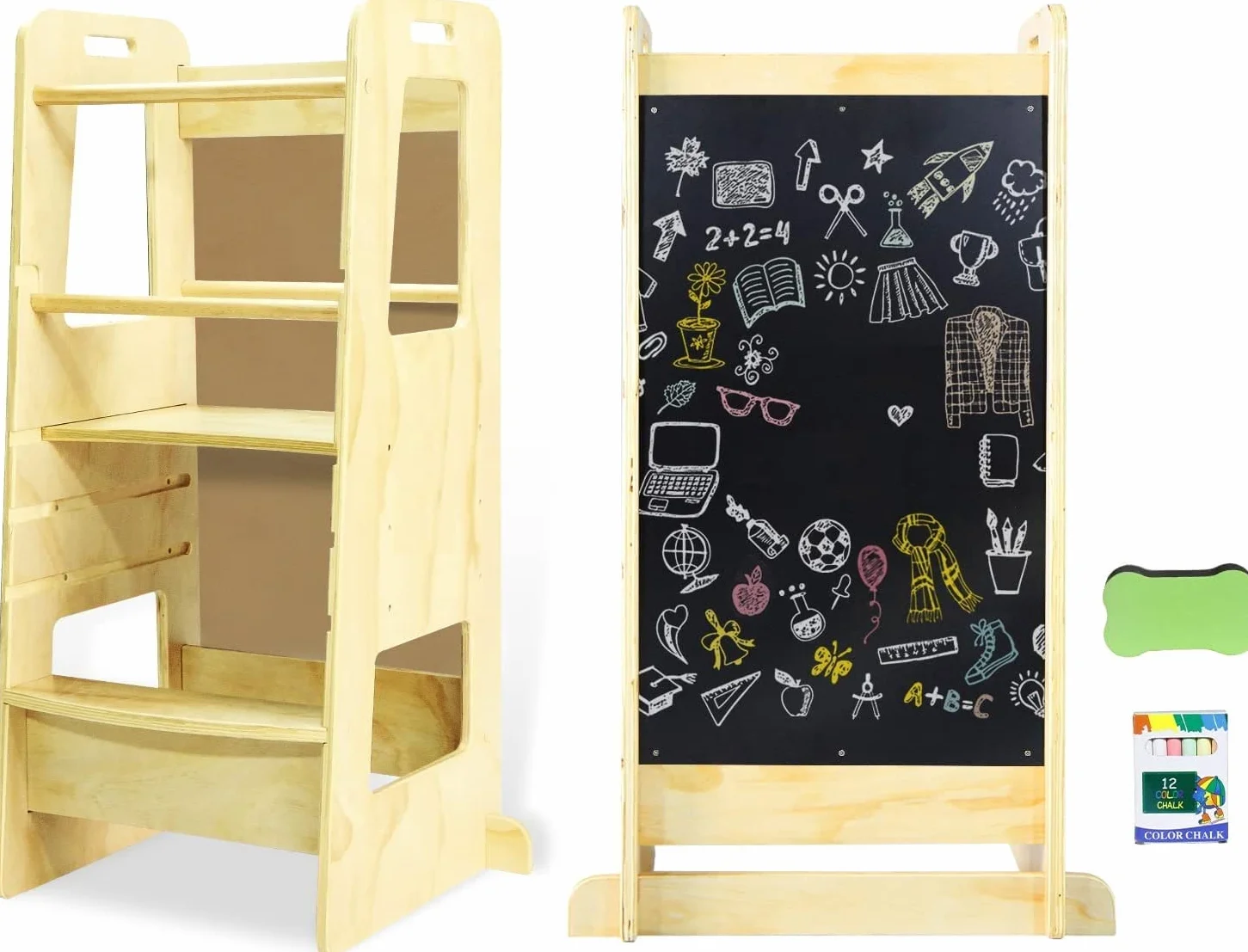 Torre de Aprendizaje Montessori de Madera Natural con Altura Regulable para Bebé (Camel)