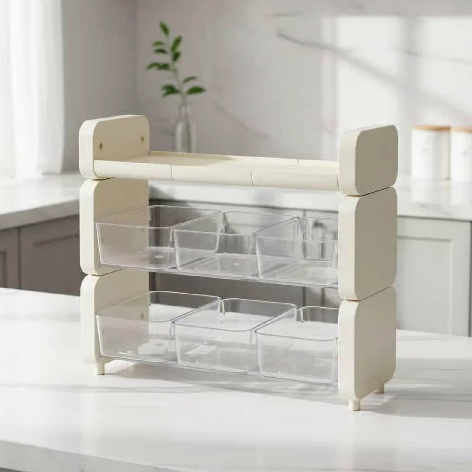 Estante de Almacenamiento Organizador de Sobres de Té Caja de Café Dispensador de Cápsulas Soporte de Mostrador con Clasificación Visible y Adecuado, Crema