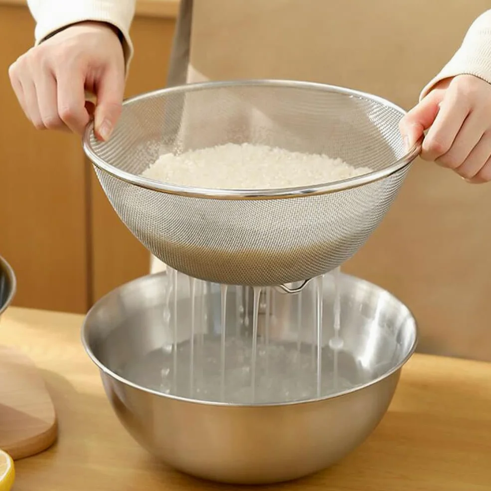 Healeved Colador De Acero Inoxidable Cuenco De Limpieza Ideal Para Arroz Frutas y Verduras