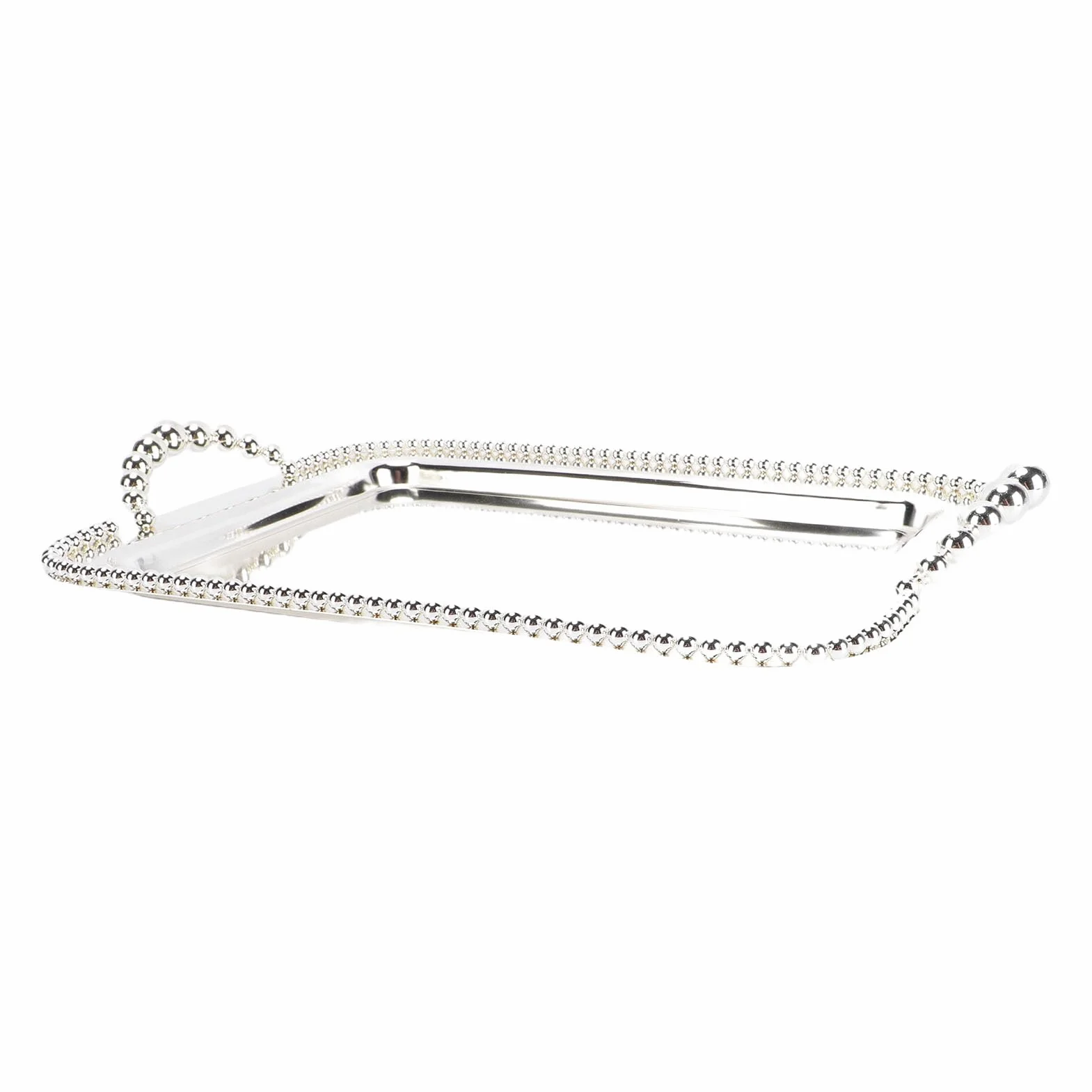 Ejoyous Bandeja para Servir de Acero Inoxidable, Plato Rectangular con Acabado de Espejo de 16,5 X 11,0 Pulgadas, Borde con Cuentas y Asas Dobles, Organizador de Tocador para Fiesta, Boda, Bar, Baño