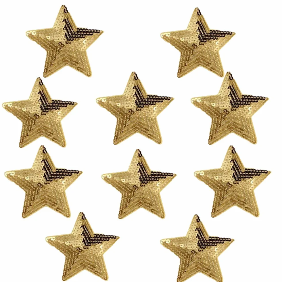 Ximkee - Lote de 10 parches bordados (con lentejuelas brillantes de 5 estrellas para coser o planchar)