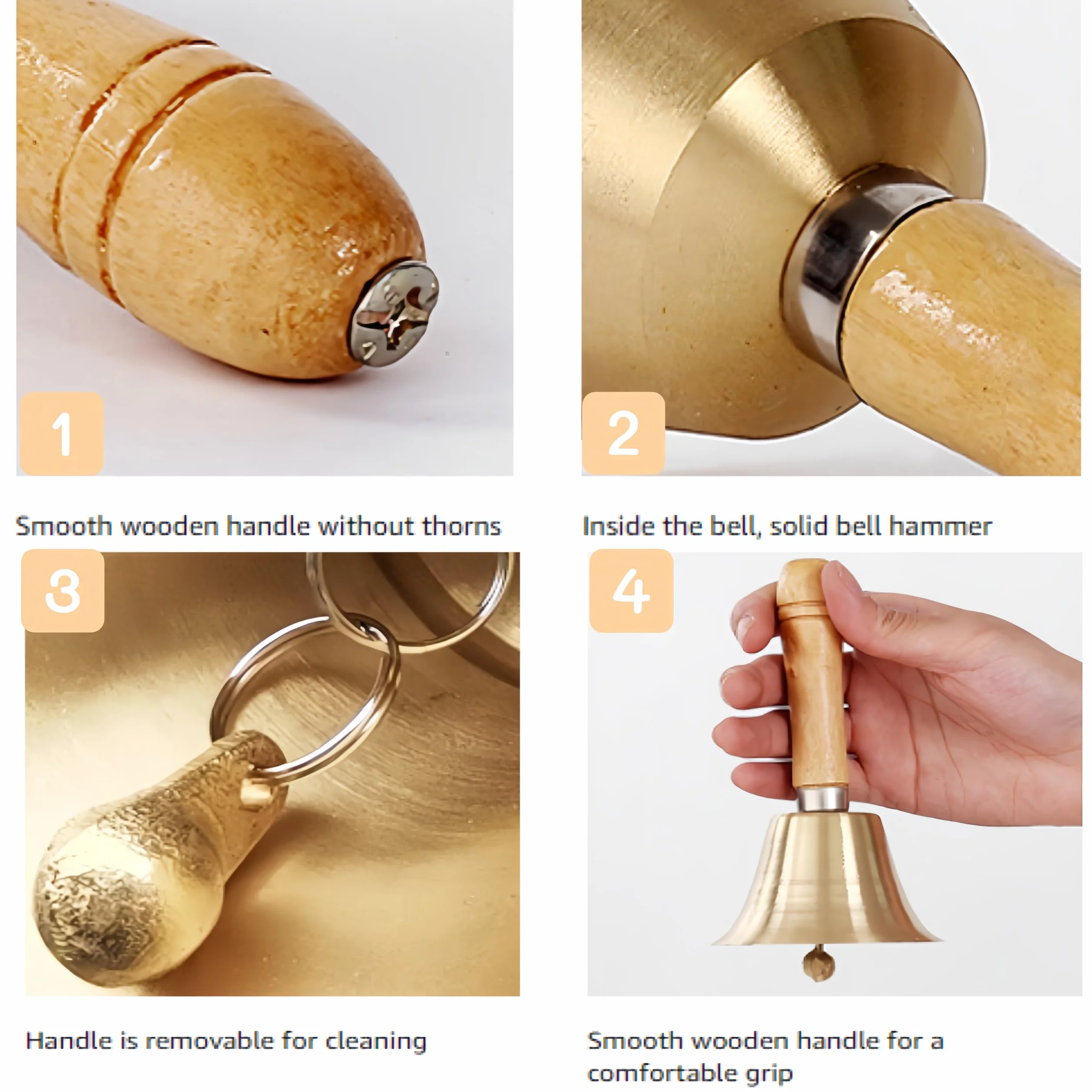 Handglocke Messing Super Laute Handglocke Klingel Handglocke Hand Tischglocke Massivmessing Ruufglocke Metall Glocken mit Holzgriff Weihnachtsglocke Handglocke Glocke Service Glocke Hand