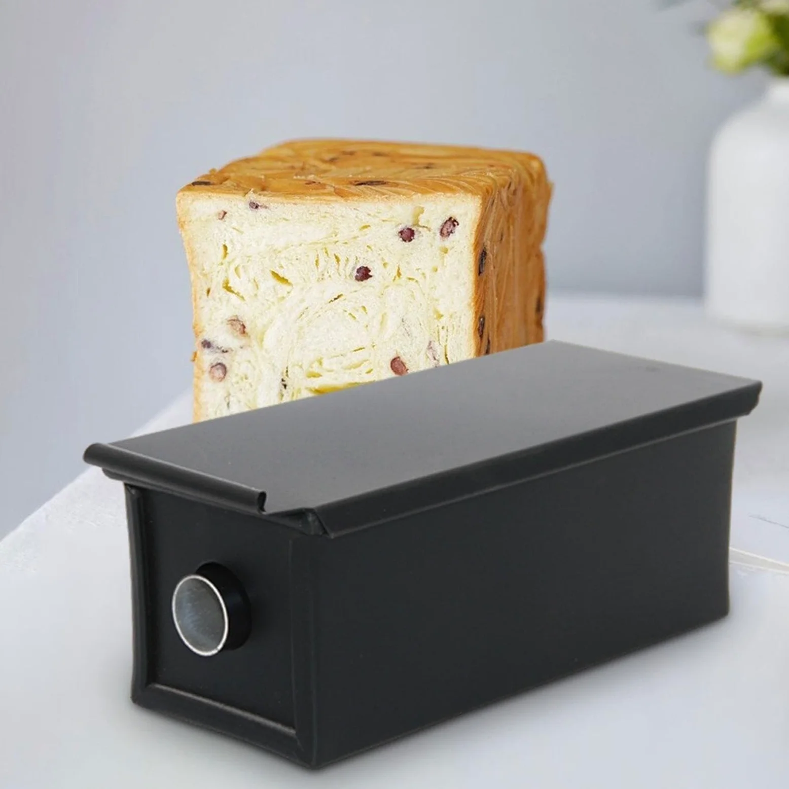 Caja De Pan Panera para Pan Sartén Rectangular para Tostar, Utensilios De Cocina para Hornear, Sartén para Tostar Pan con Tubo Central Y Tapa para Cocina Caja Contenedor De Pan(Black)