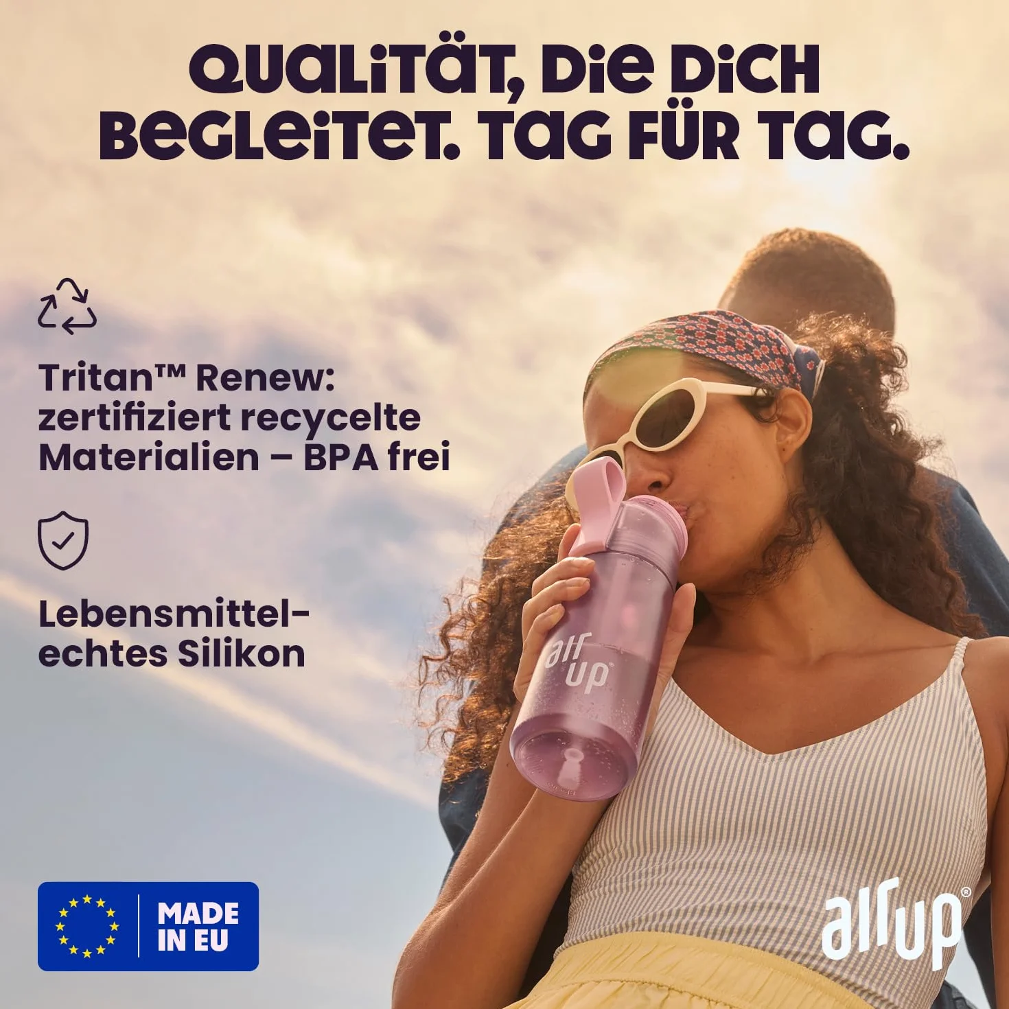 Air up Botella 600 ml con sabor lila incl. 5 cápsulas aroma sin azúcar y pajita para deporte escuela