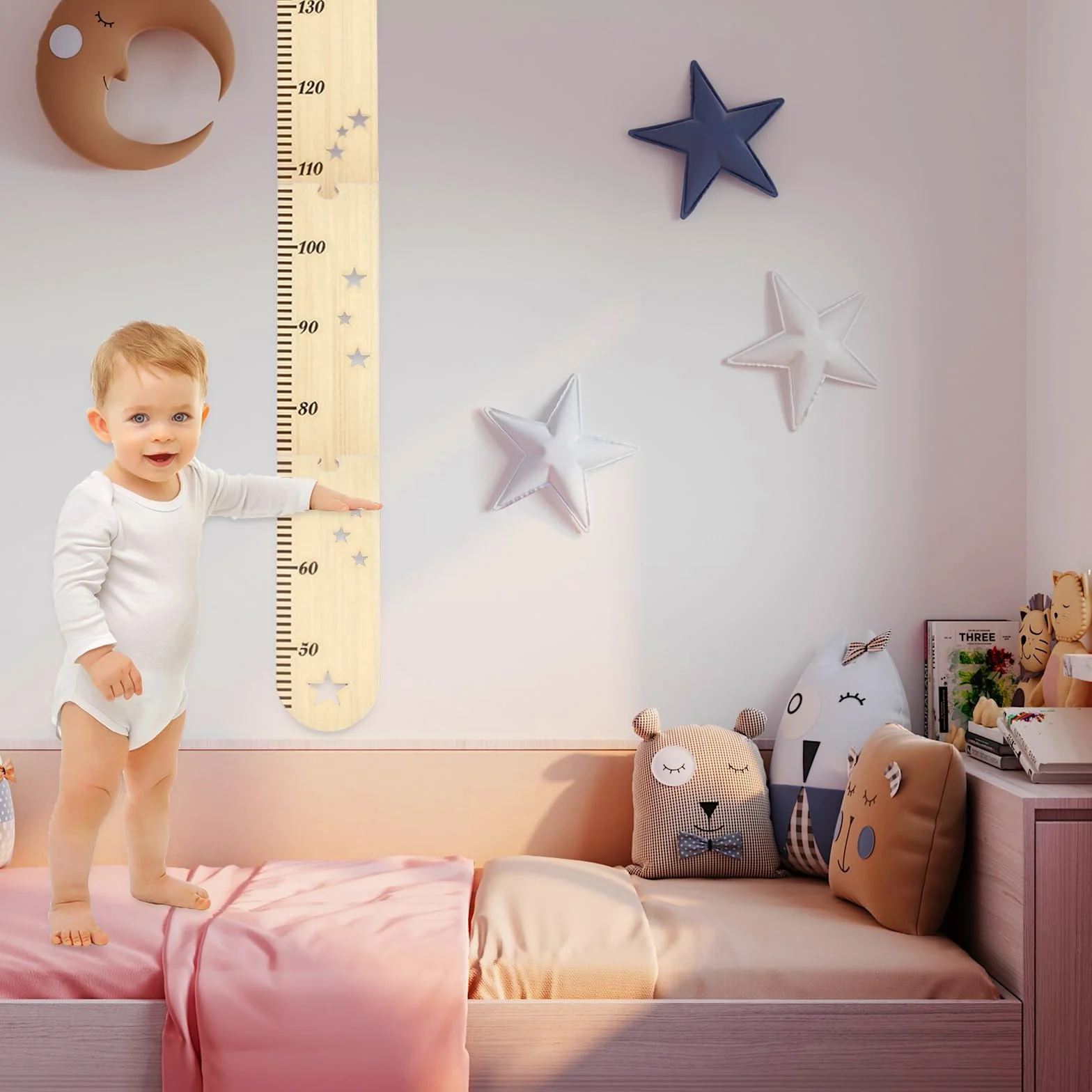 Zimoer Medidor de Altura para Niños en Pared de Madera Plegable 27x42 cm Decoración Habitación Infantil
