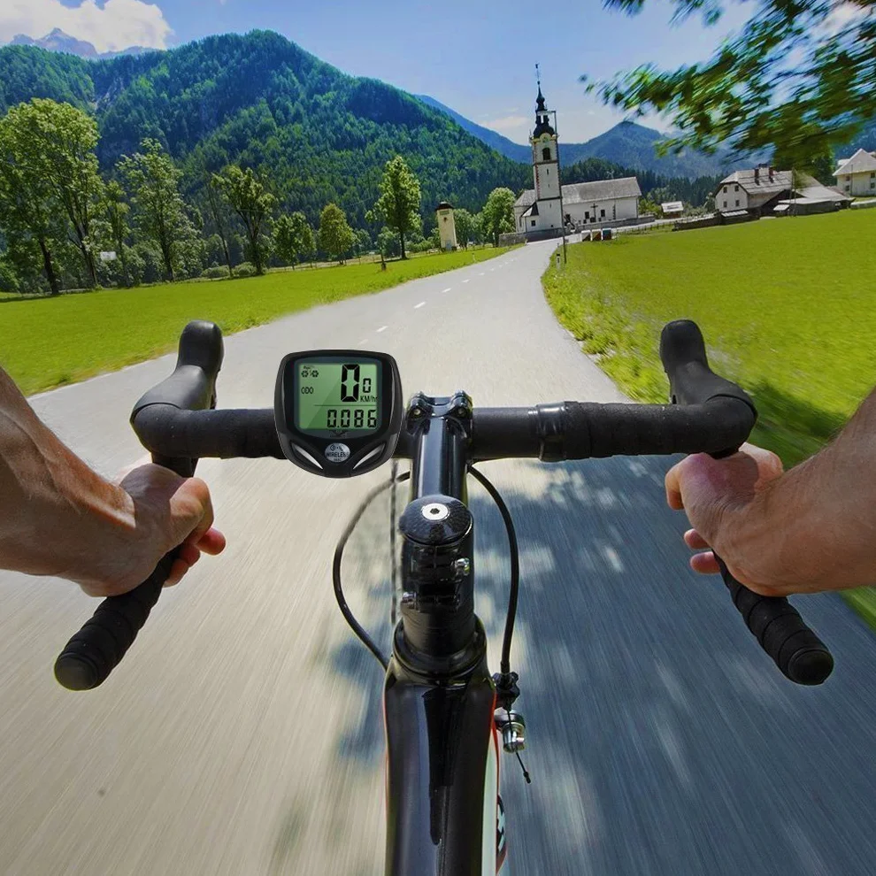 Velocímetro de bicicleta inalámbrico impermeable con odómetro multifunción LCD retroiluminado