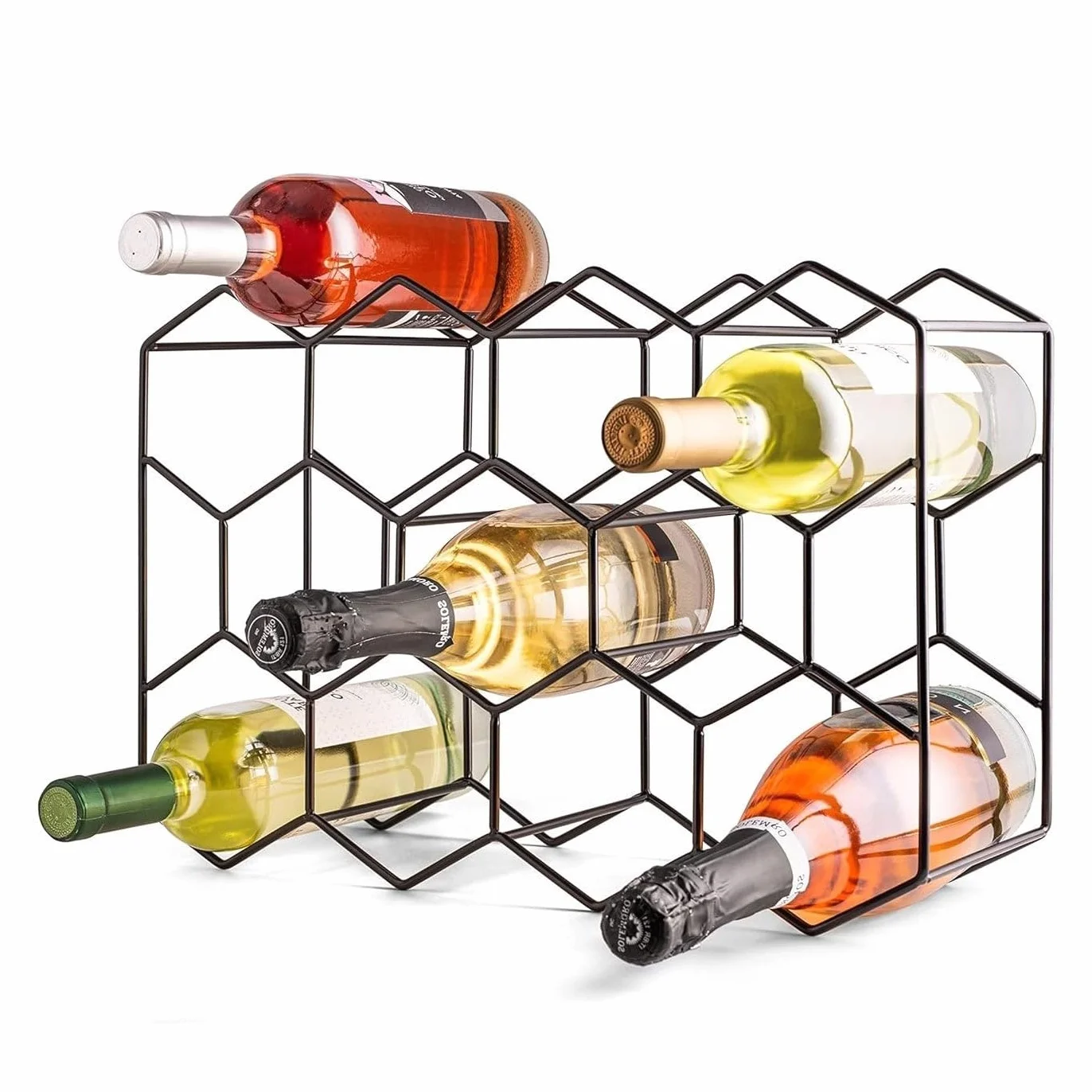 Botellero de vino para 14 botellas metal negro 43x30 cm hexagonal panal