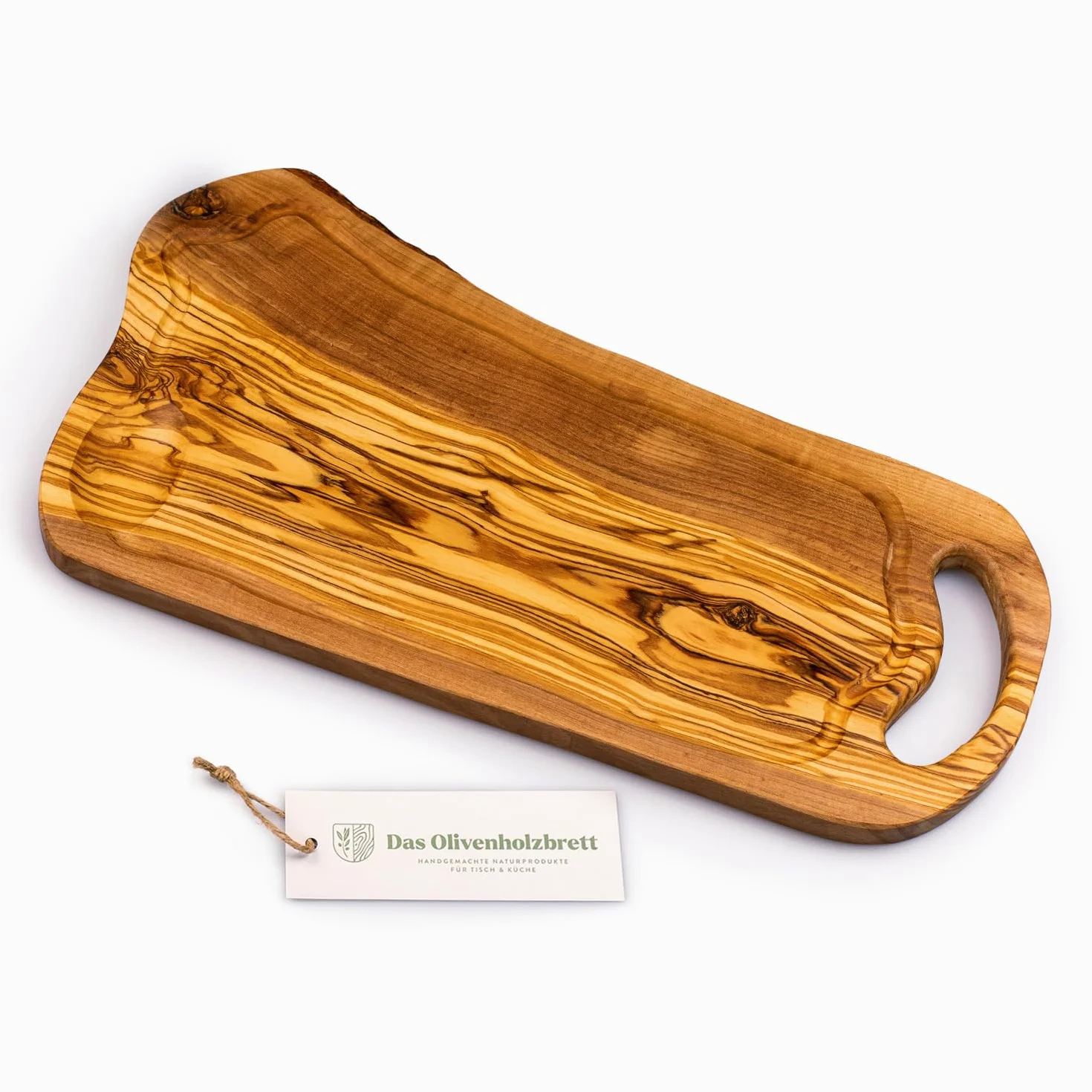Madera de Olivo la Tabla de Cortar, Bandeja Con Asa Y Raspador, Forma Natural - 45cm