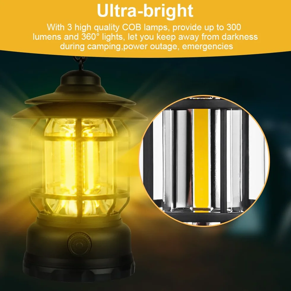 Flintronic Lámpara Camping Retro Recargable USB LED, Brillo Atenuable, Linterna para Pesca Excursión Jardín
