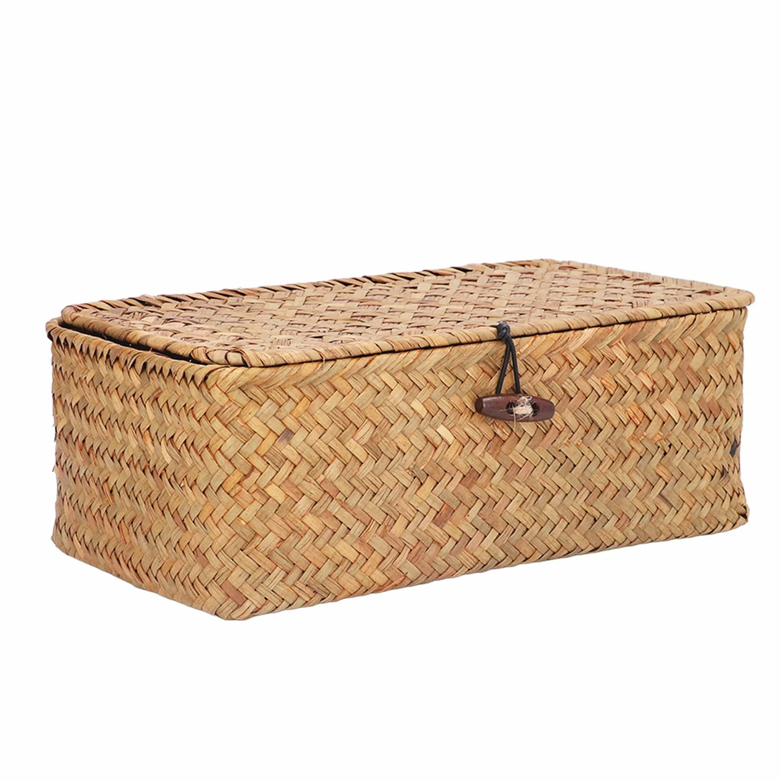 Cesta de Mimbre Grande con Tapa para Almacenamiento de Algas Marinas, Decorativa Natural