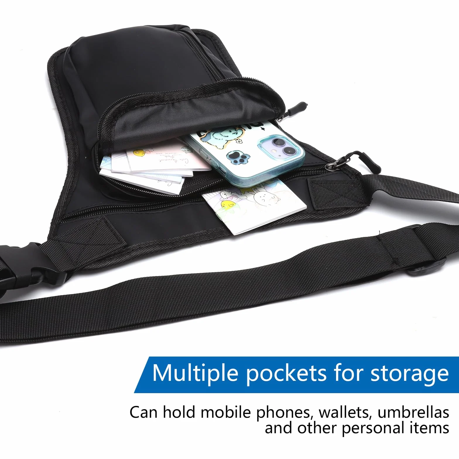 Riñonera Negra Impermeable Moto Bolsa Pierna Ajustable Multiusos para Acampada Senderismo Ciclismo Running