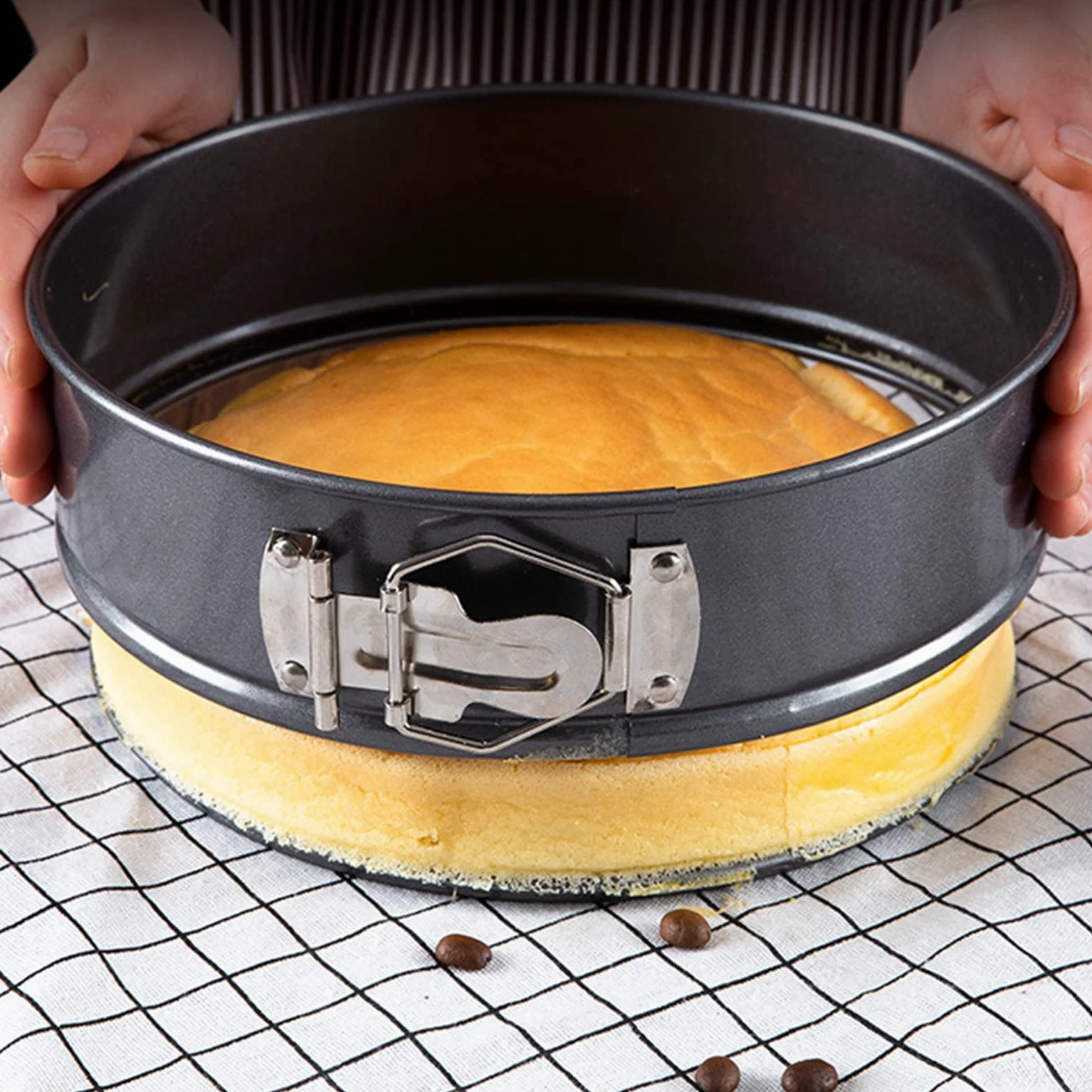 Molde para tartas de 3 piezas, de acero al carbono, molde para tarta con forma de corazón, redondo, cuadrado con fondo extraíble para hacer pasteles Pizza (M)