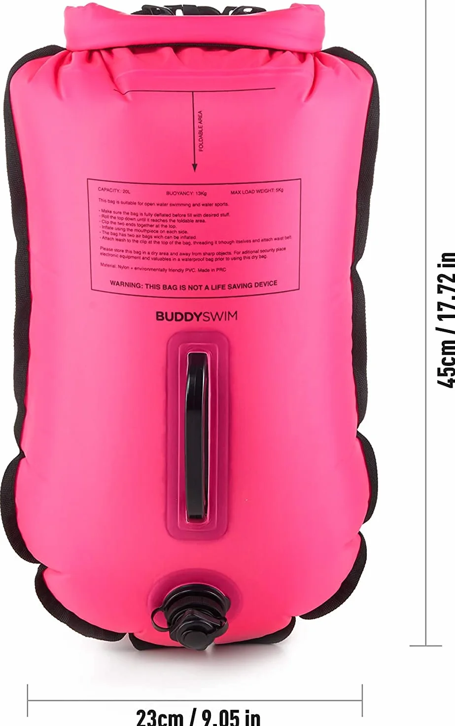 Boya Natacion Aguas Abiertas 20L Gorro Silicona Seguridad Bolsa Impermeable Doble Camara Aire Cinturon Ajustable Alta Visibilidad