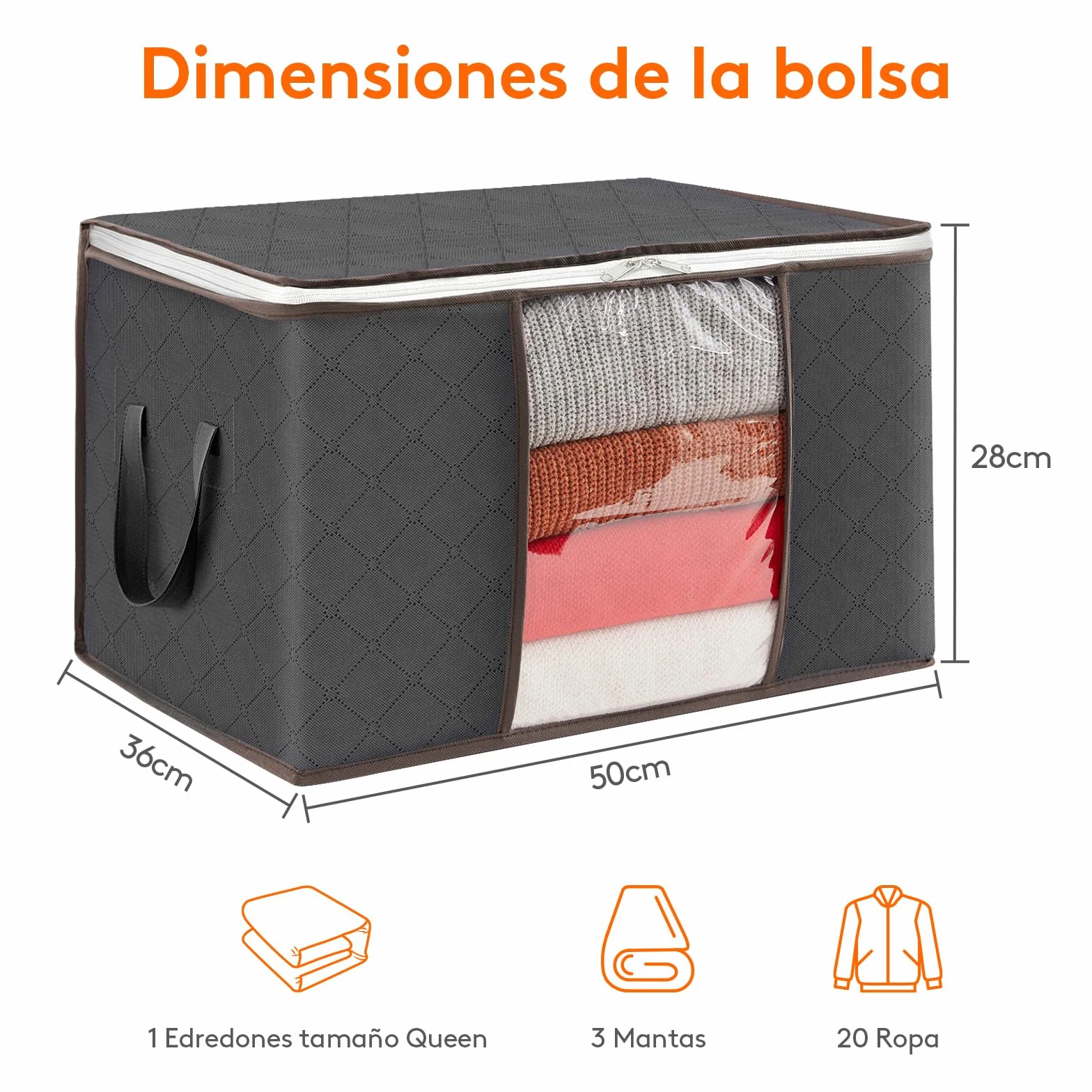 Lifewit Cajas Almacenaje Ropa, Bolsa Almacenaje Ropa, Organizador Armario Plegable, Caja Bajo Cama para Guardar Mantas, Edredones, Gris, 50 L, 4 Piezas