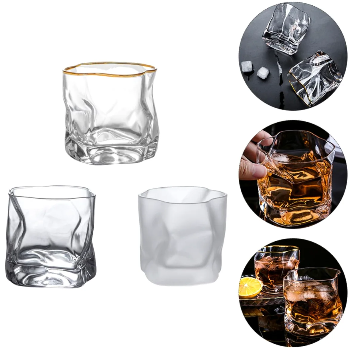 Zerodeko Vasos de Whisky de Vidrio Creativos y Resistentes, Set de 3 Piezas Reutilizables, Estables y Perfectos para Fiestas y Restaurantes