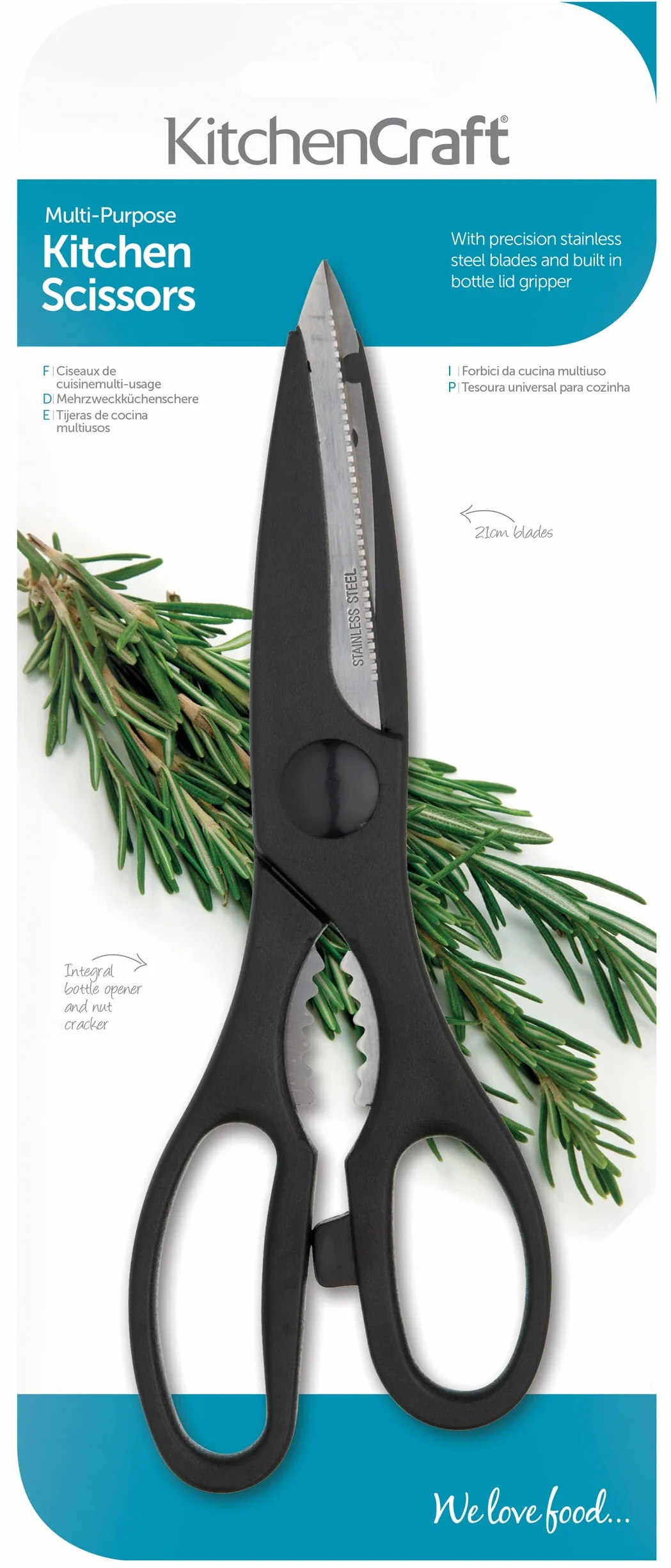 Kitchen Craft Tijeras Multiusos de 21 cm, Acero Inoxidable, Negro (Black)