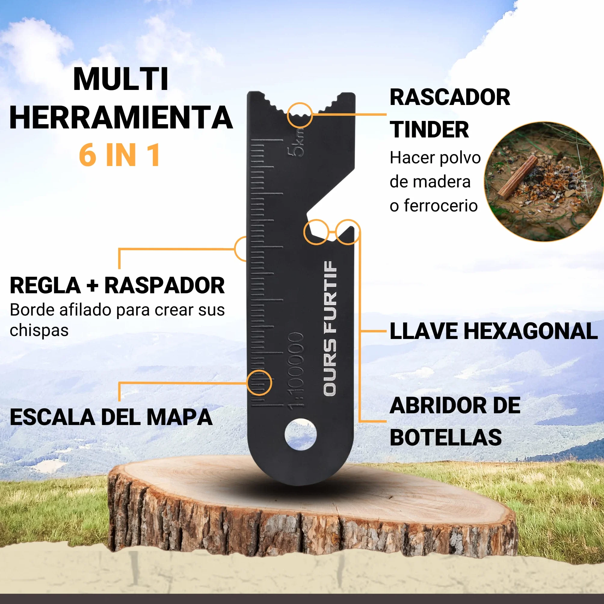 Pedernal Supervivencia Piedra de Fuego XXL Ferrocerio 12mm 20 000 usos Camping Bushcraft