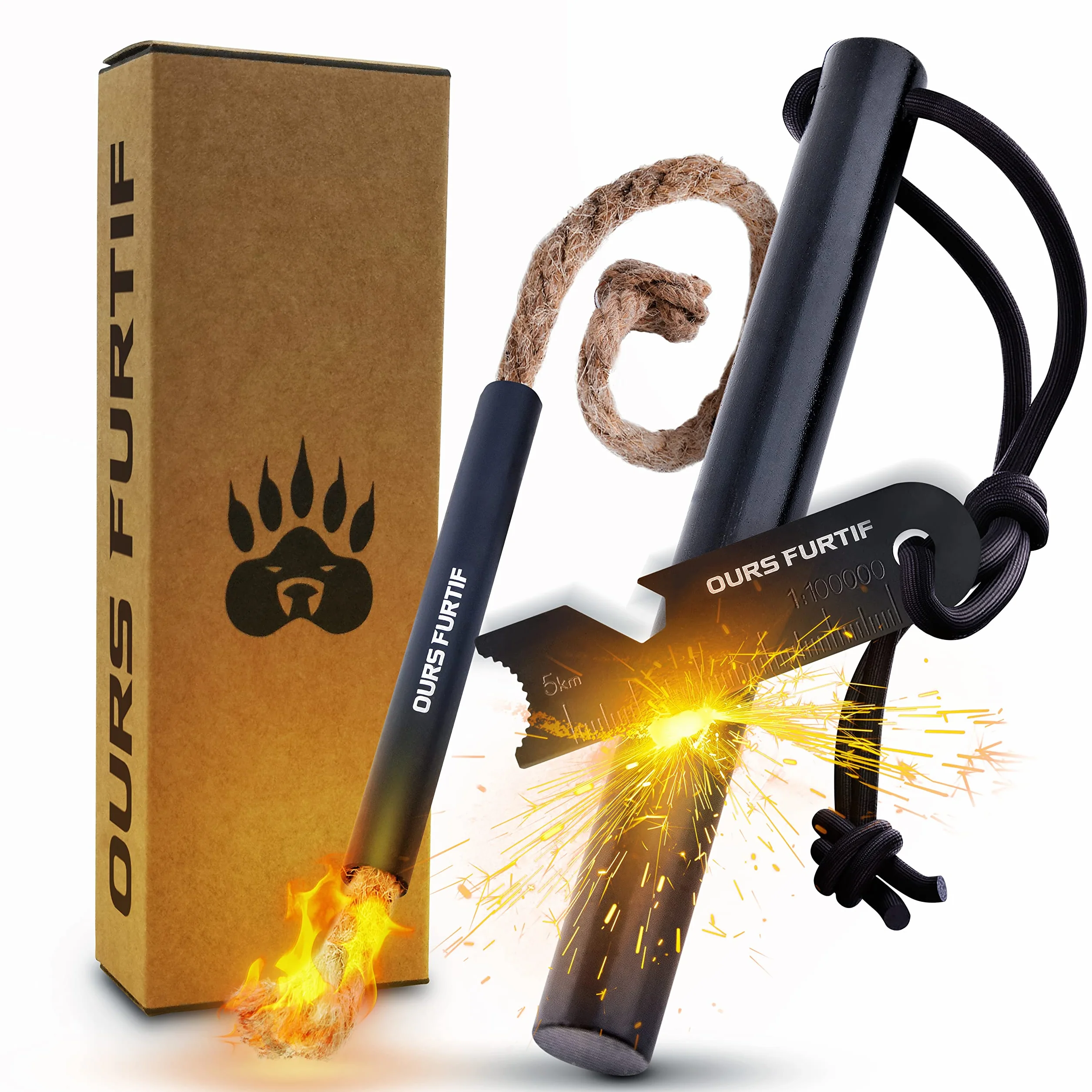 Pedernal Supervivencia Piedra de Fuego XXL Ferrocerio 12mm 20 000 usos Camping Bushcraft