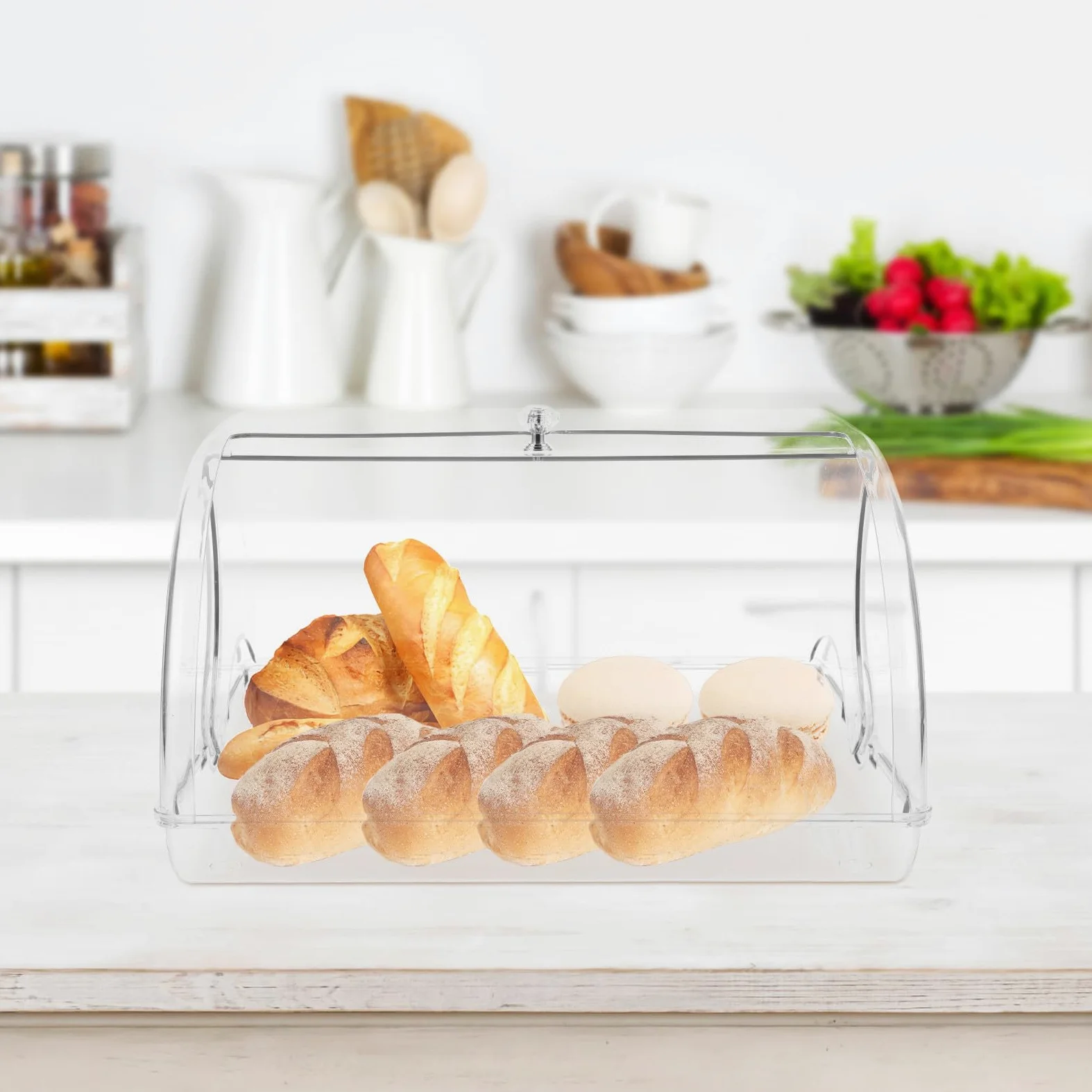 Caja de Pan Tapa Hermética para Encimera de Cocina de Plástico Gran Capacidad, Durabilidad y Preservación de Frescura para Pan y Muffins