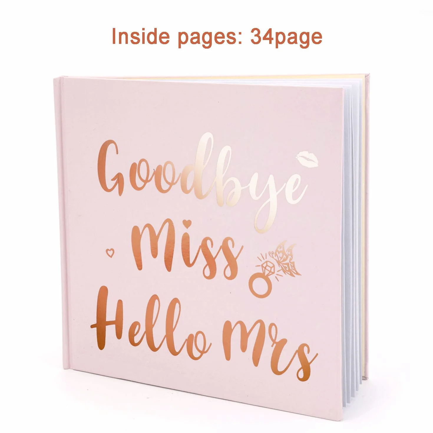 HOWAF Goodbye Miss Hello Mrs Libro de visitas de despedida de soltera, Boda, Team Bride Libro de Consejos de oro rosa, incluye bolígrafo
