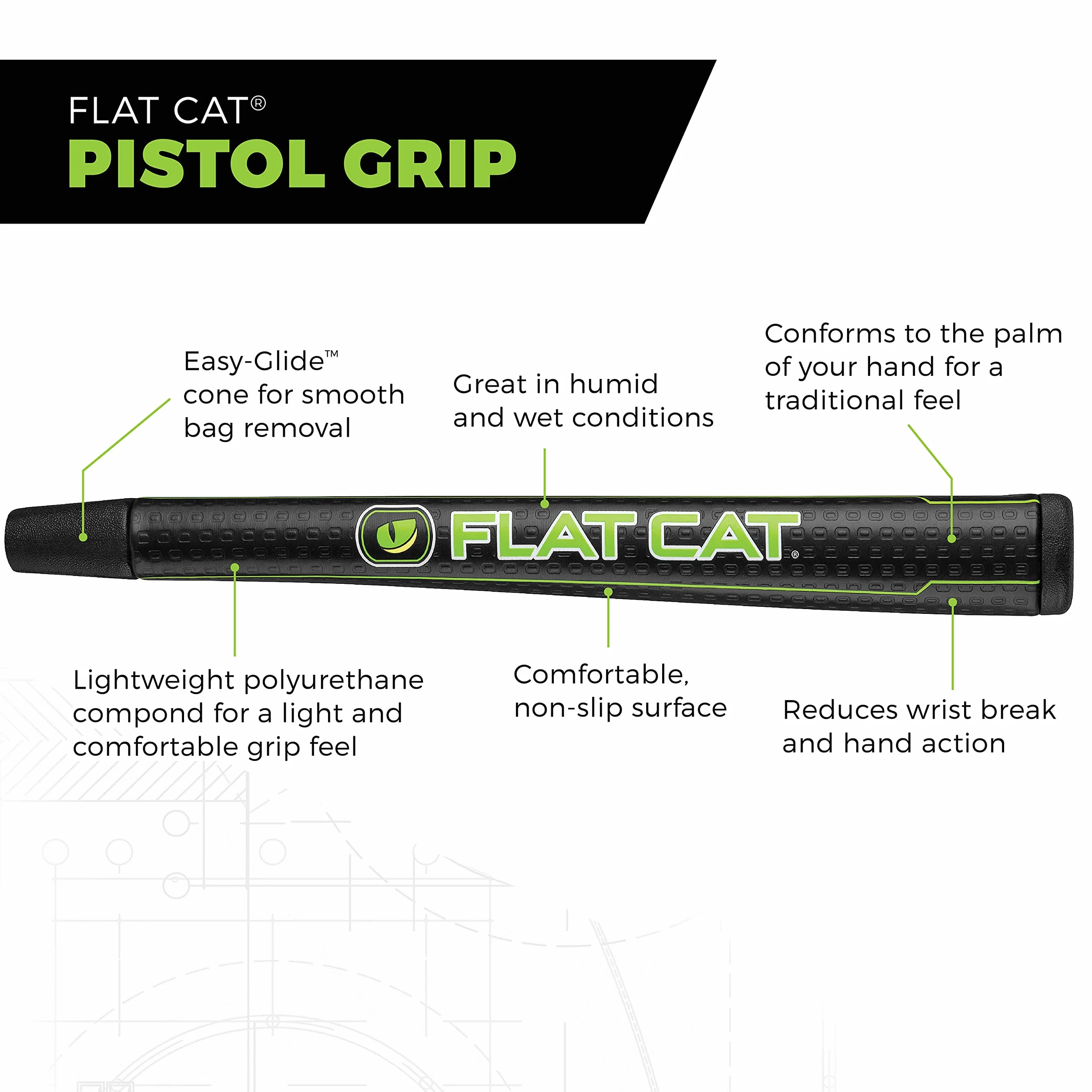 Flat Cat FCPSTSTD Tak Putter de Golf, Lima/Negro