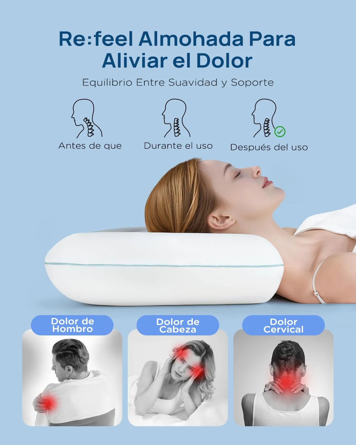 Releep - Almohada mullida refrescante, 40 x 60 cm, Almohada de Espuma con Memoria de Forma, Almohada ergonómica, reposacuello